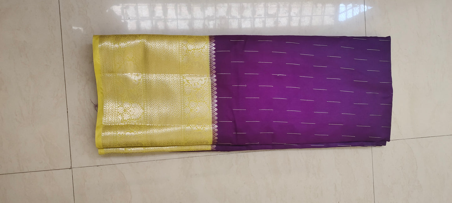 Purple color with yellow border soft silk saree