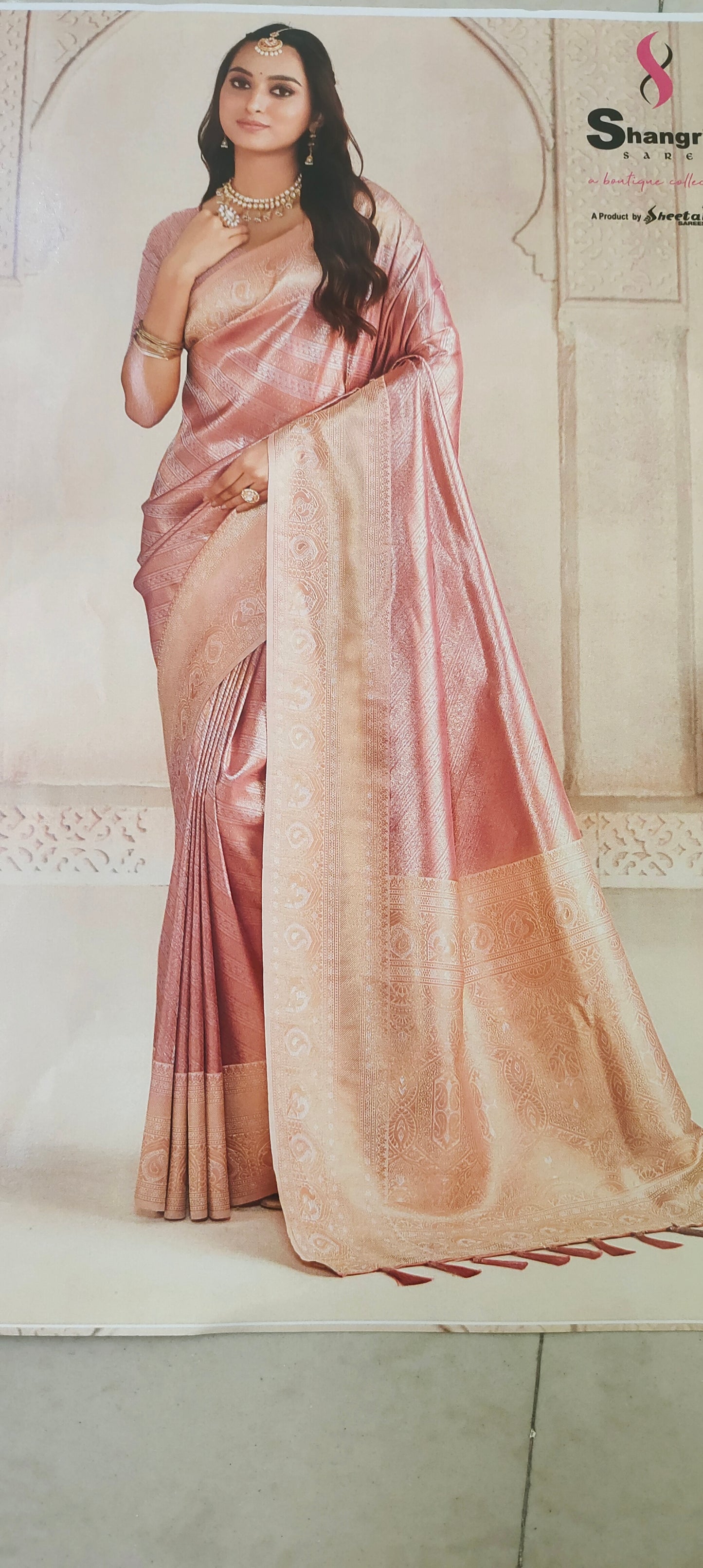 Peach color soft silk saree