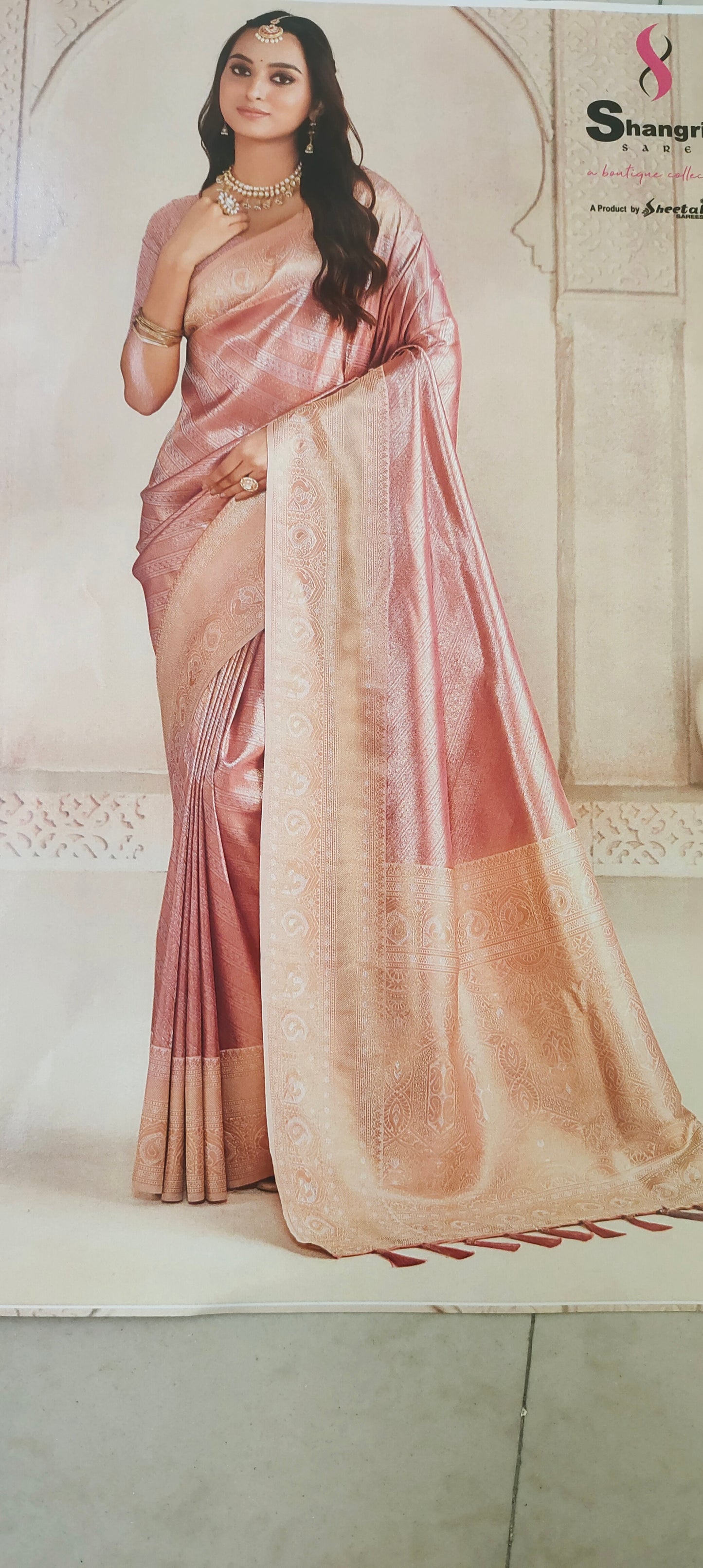 Peach color soft silk saree