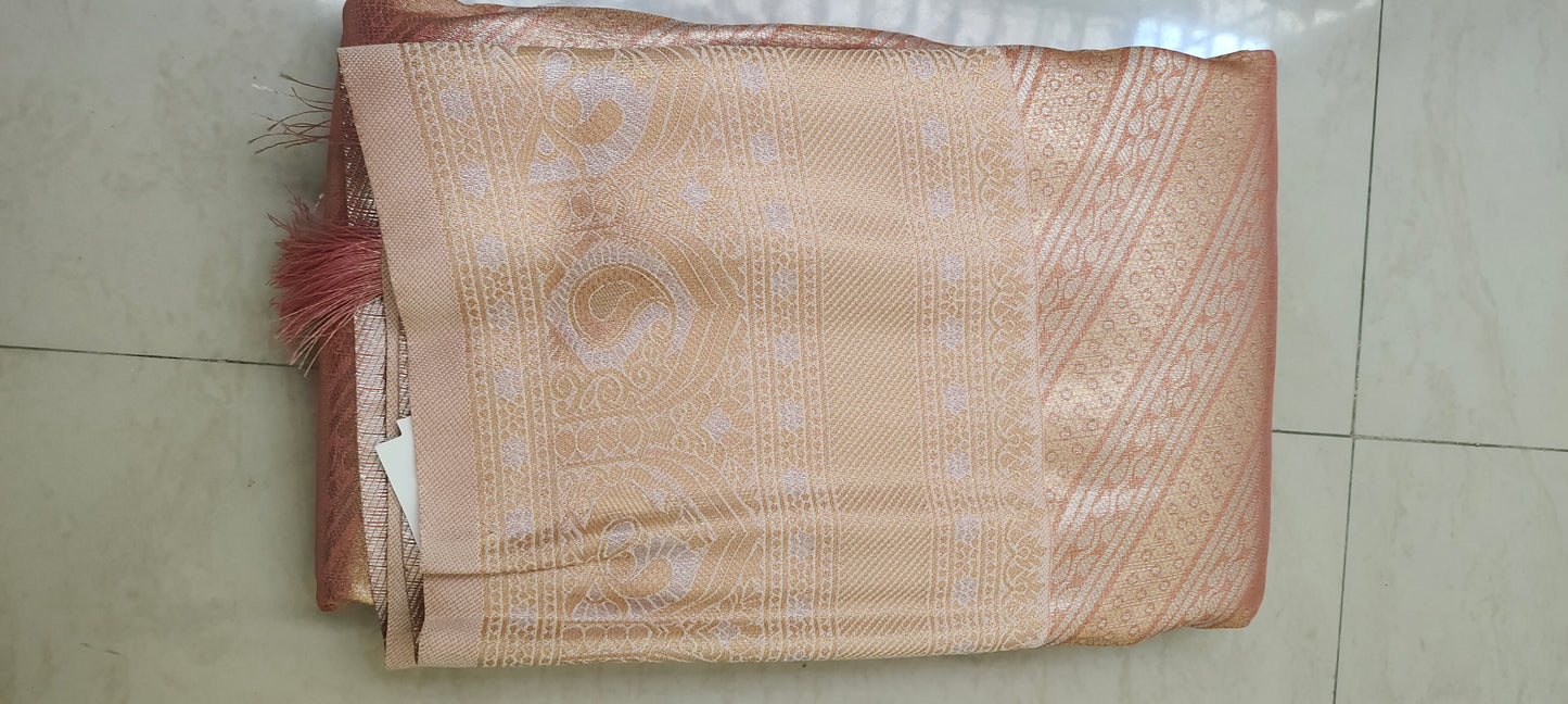 Peach color soft silk saree