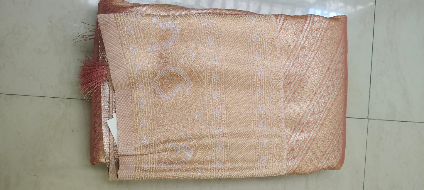 Peach color soft silk saree