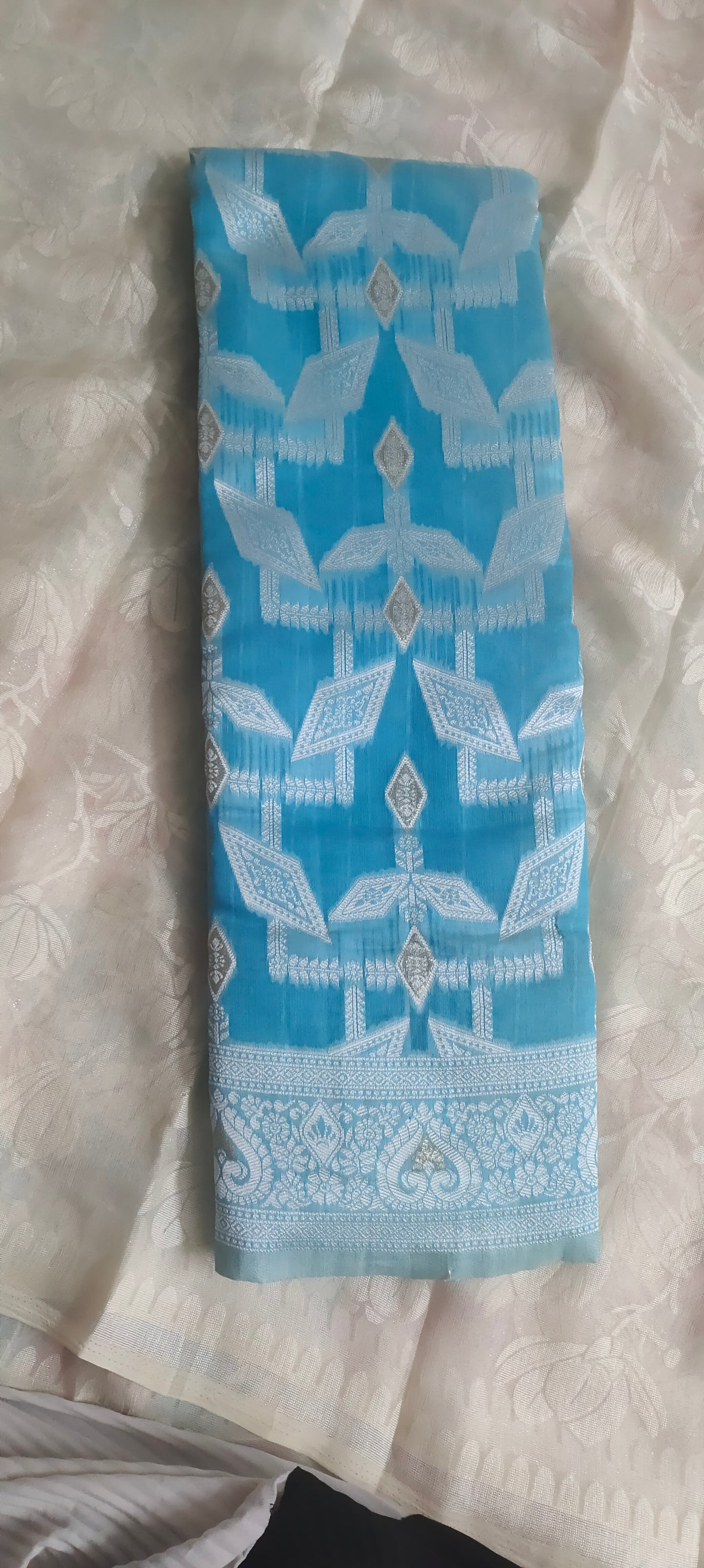Turquish color cotton silk saree