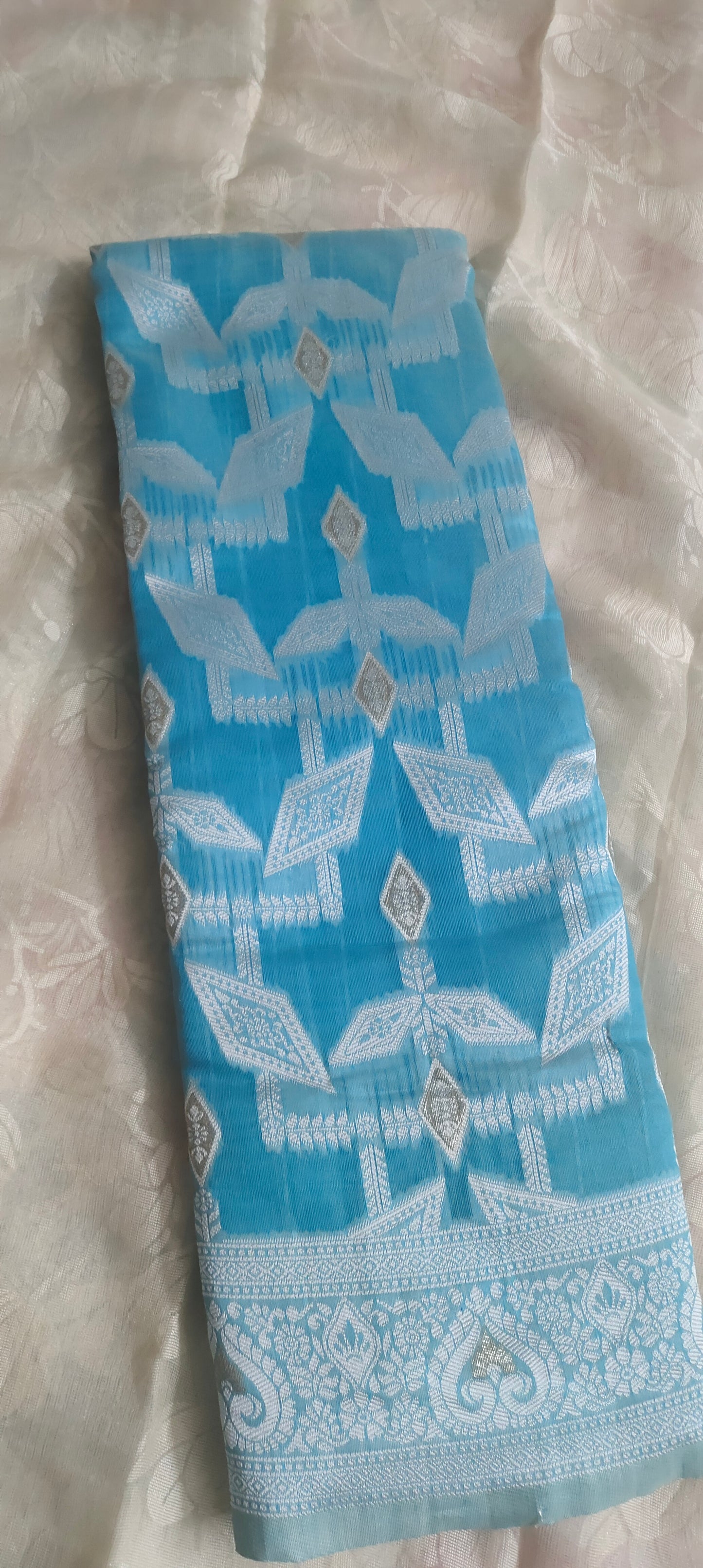 Turquish color cotton silk saree