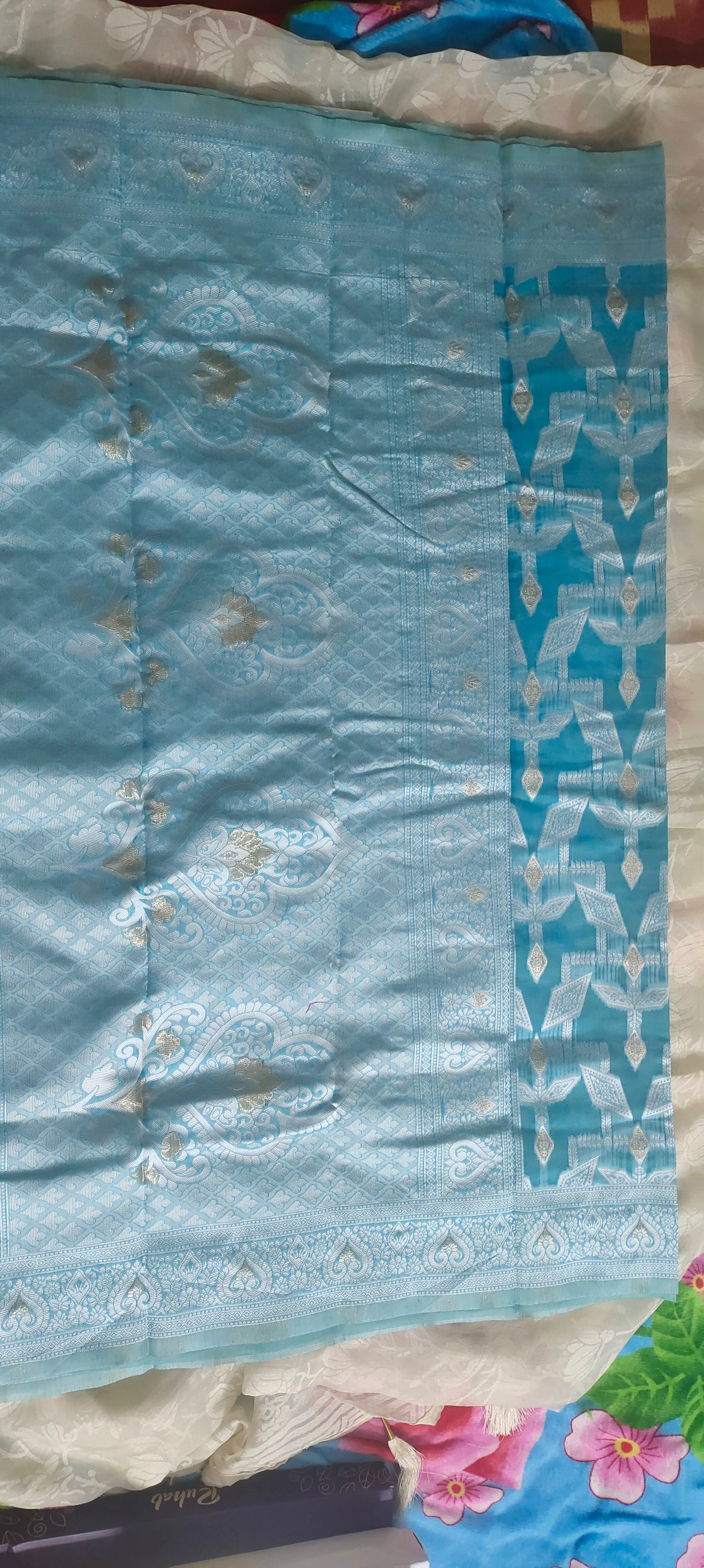 Turquish color cotton silk saree