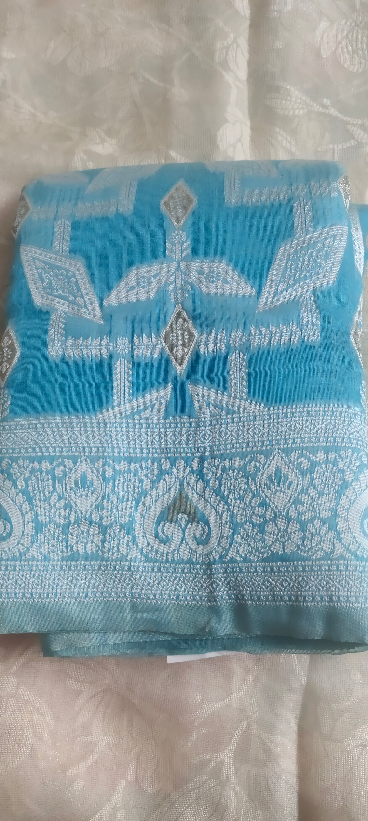 Turquish color cotton silk saree
