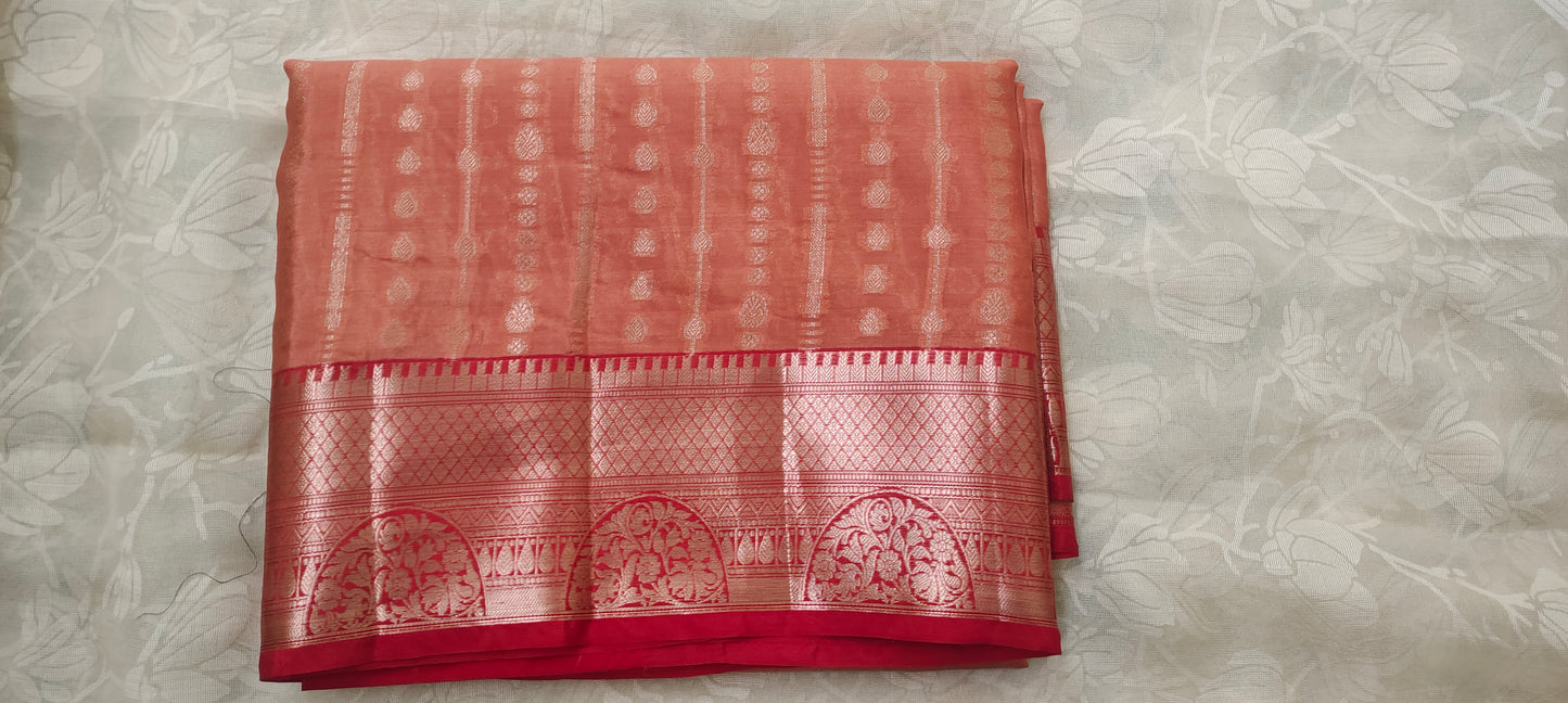 Orange color with Red border cotton silk saree