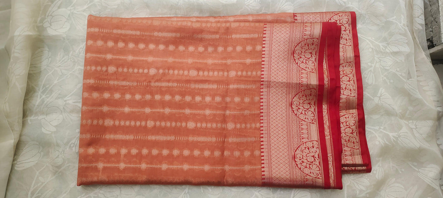 Orange color with Red border cotton silk saree