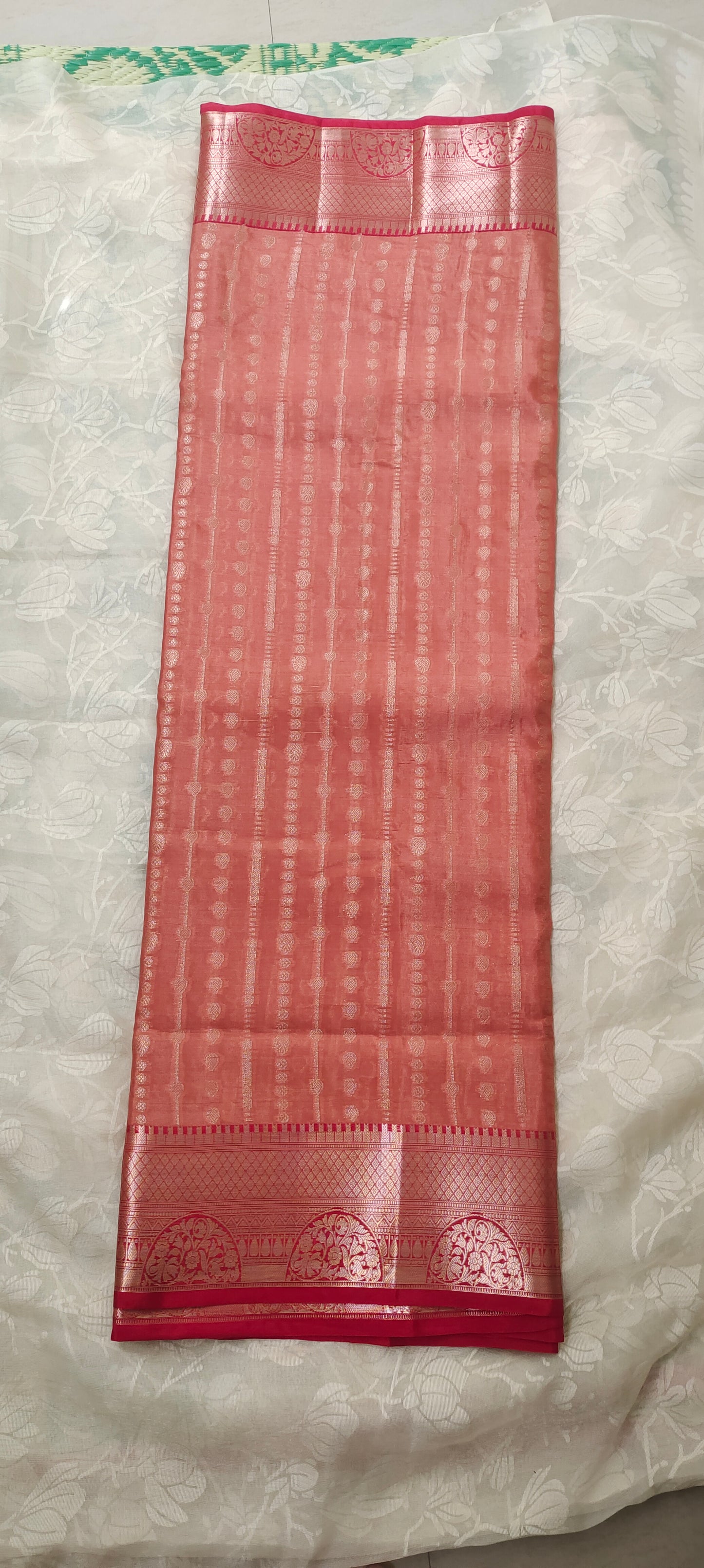 Orange color with Red border cotton silk saree