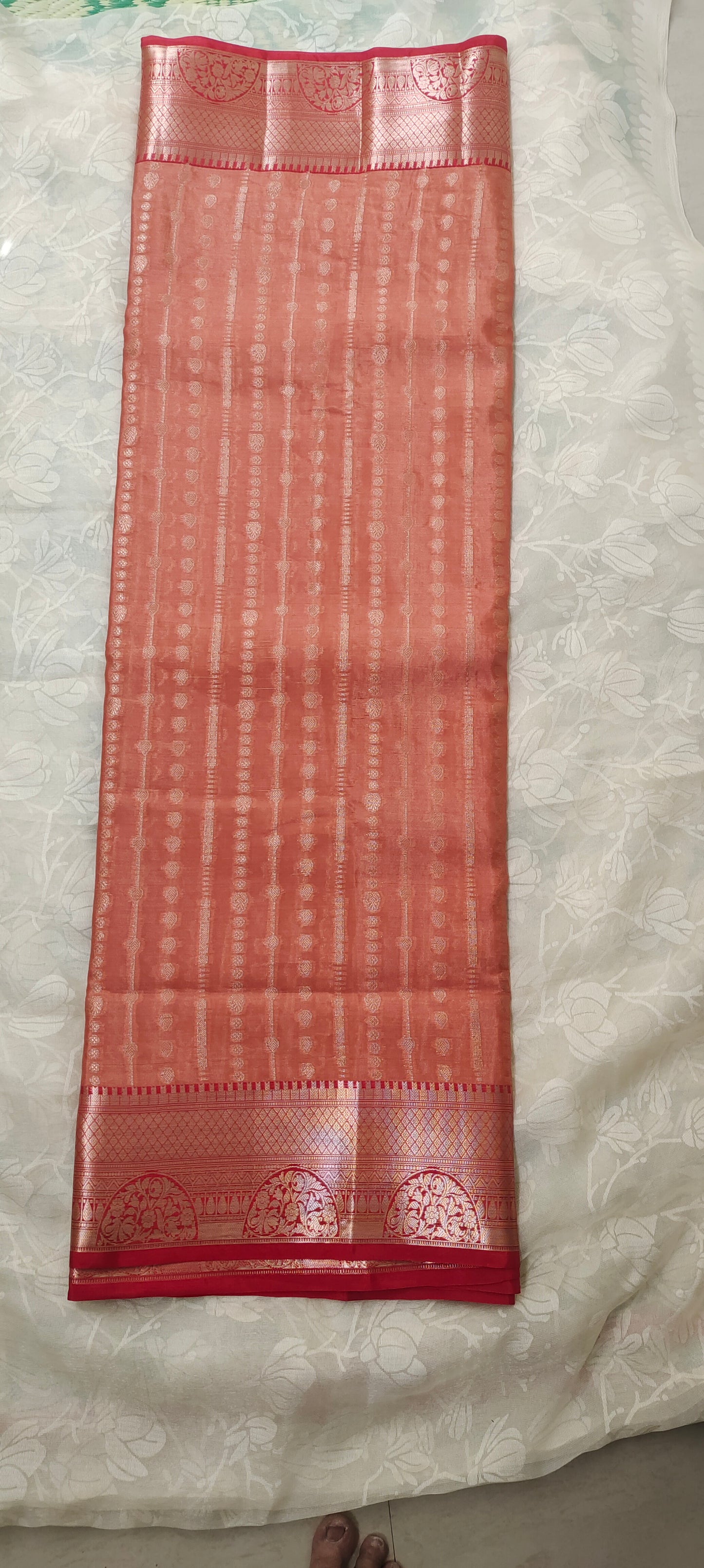 Orange color with Red border cotton silk saree