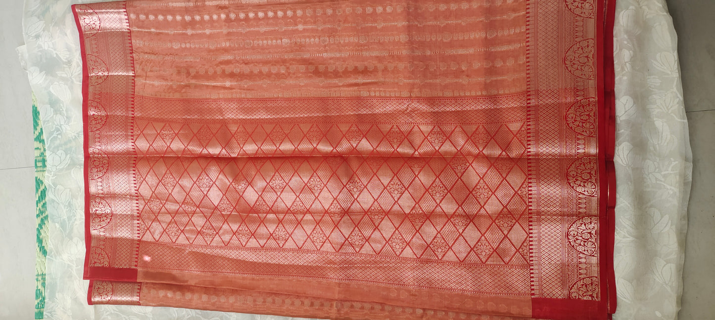Orange color with Red border cotton silk saree