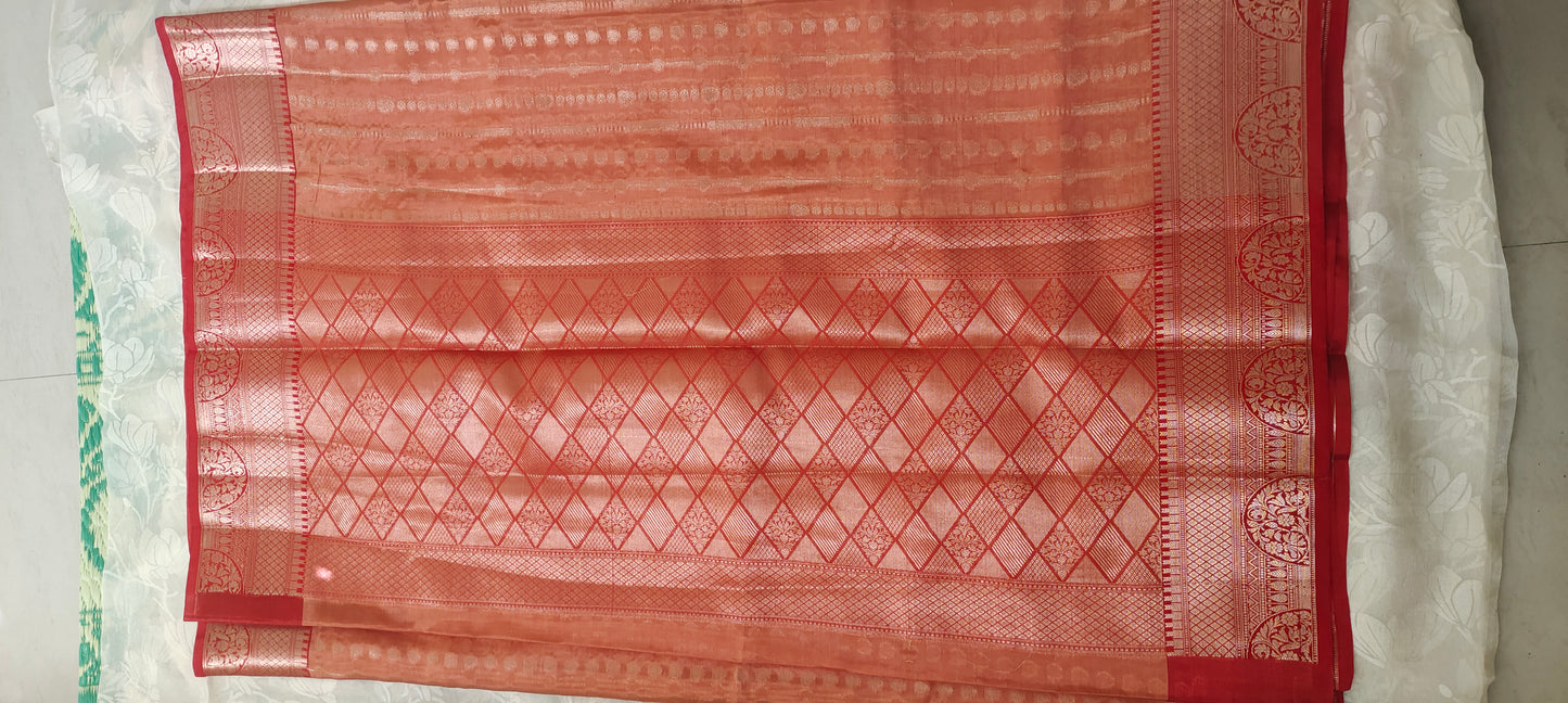 Orange color with Red border cotton silk saree