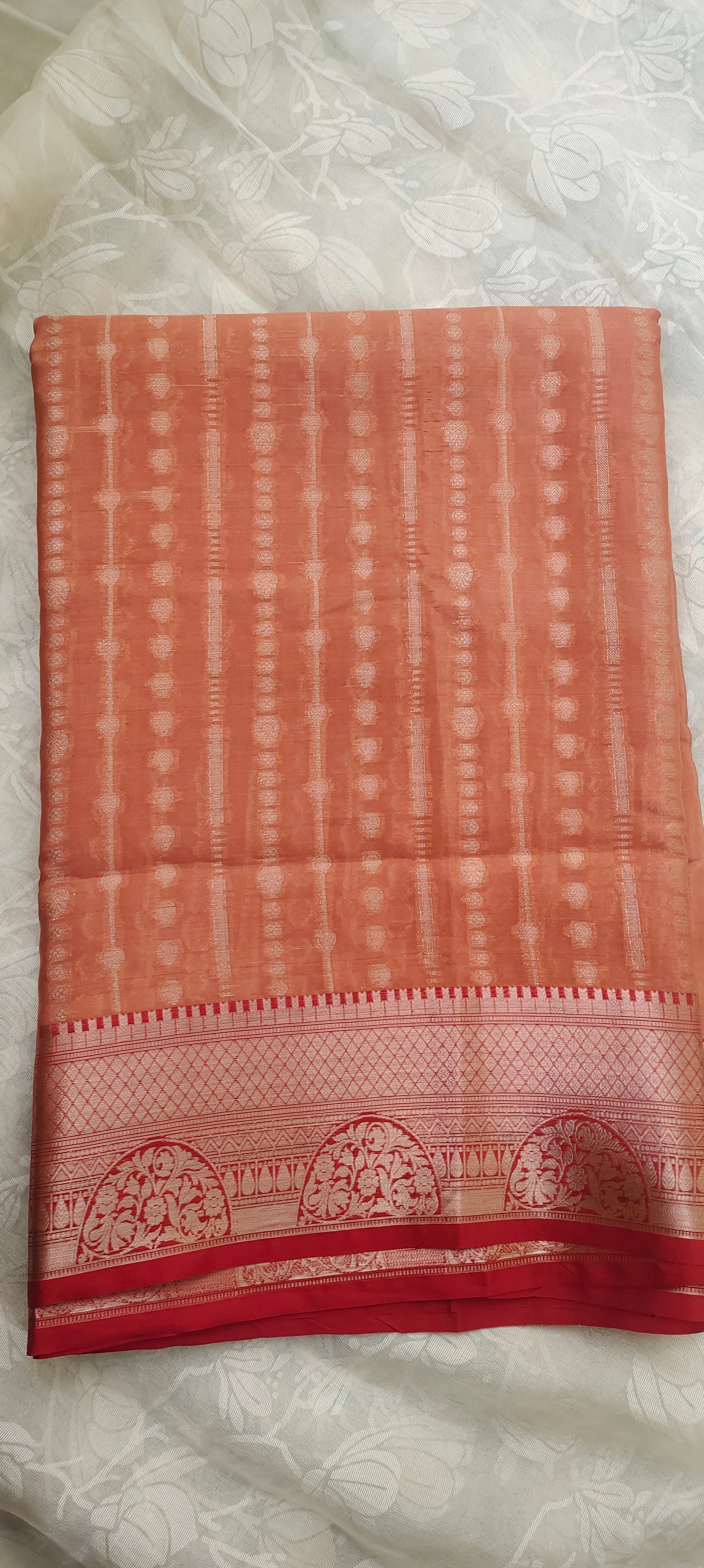 Orange color with Red border cotton silk saree