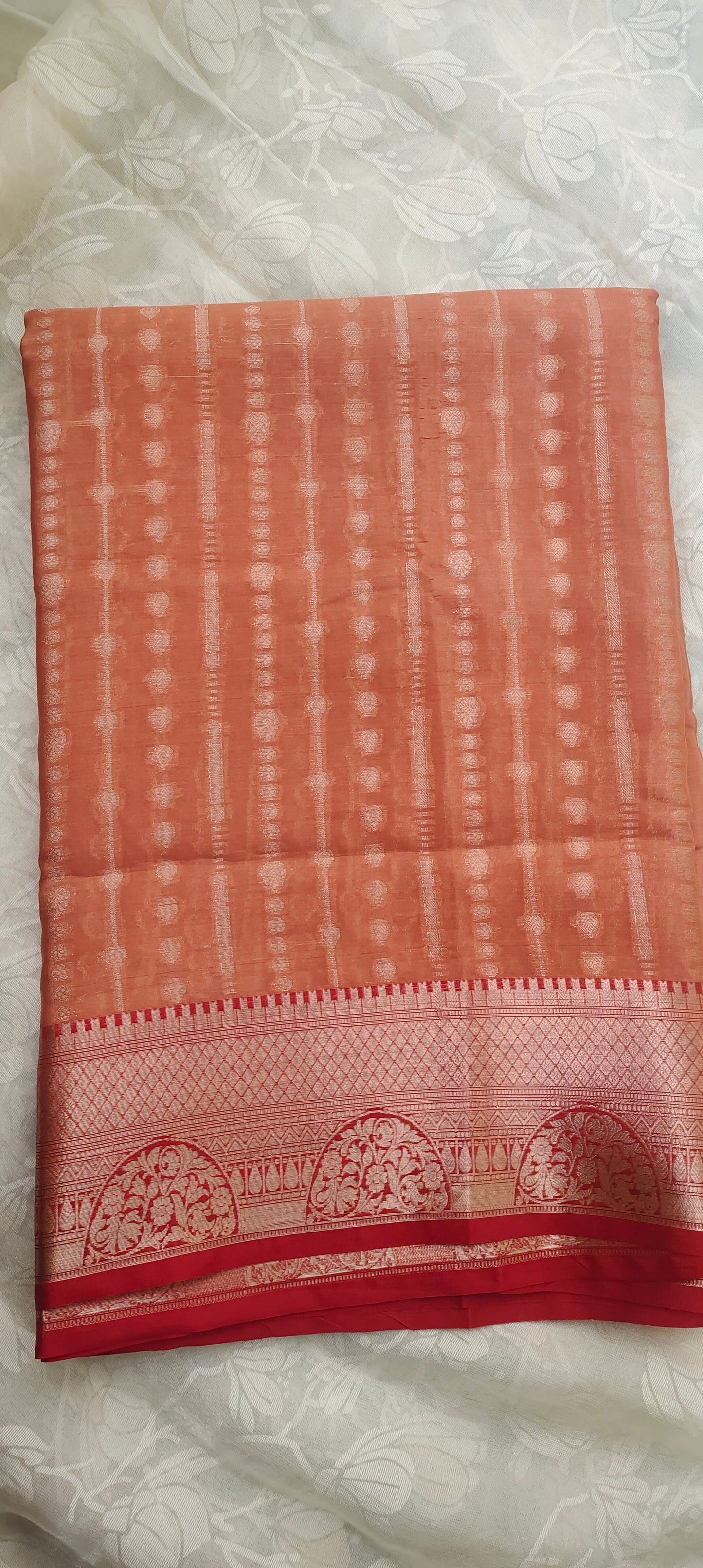 Orange color with Red border cotton silk saree