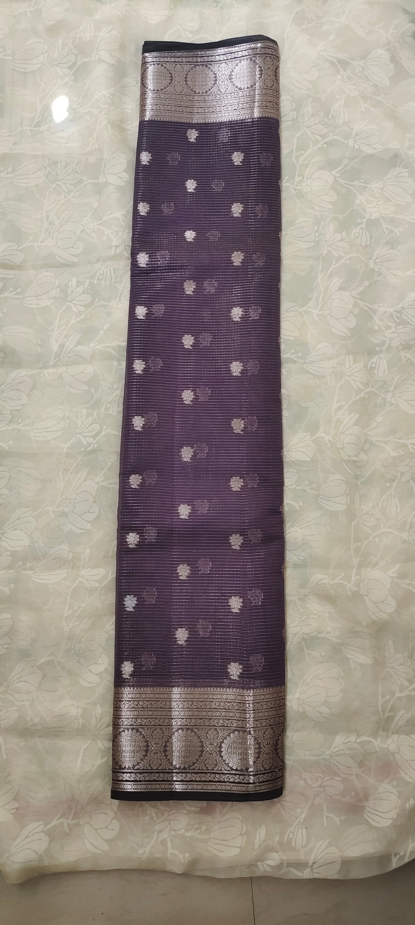 Navy blue color cotton silk saree
