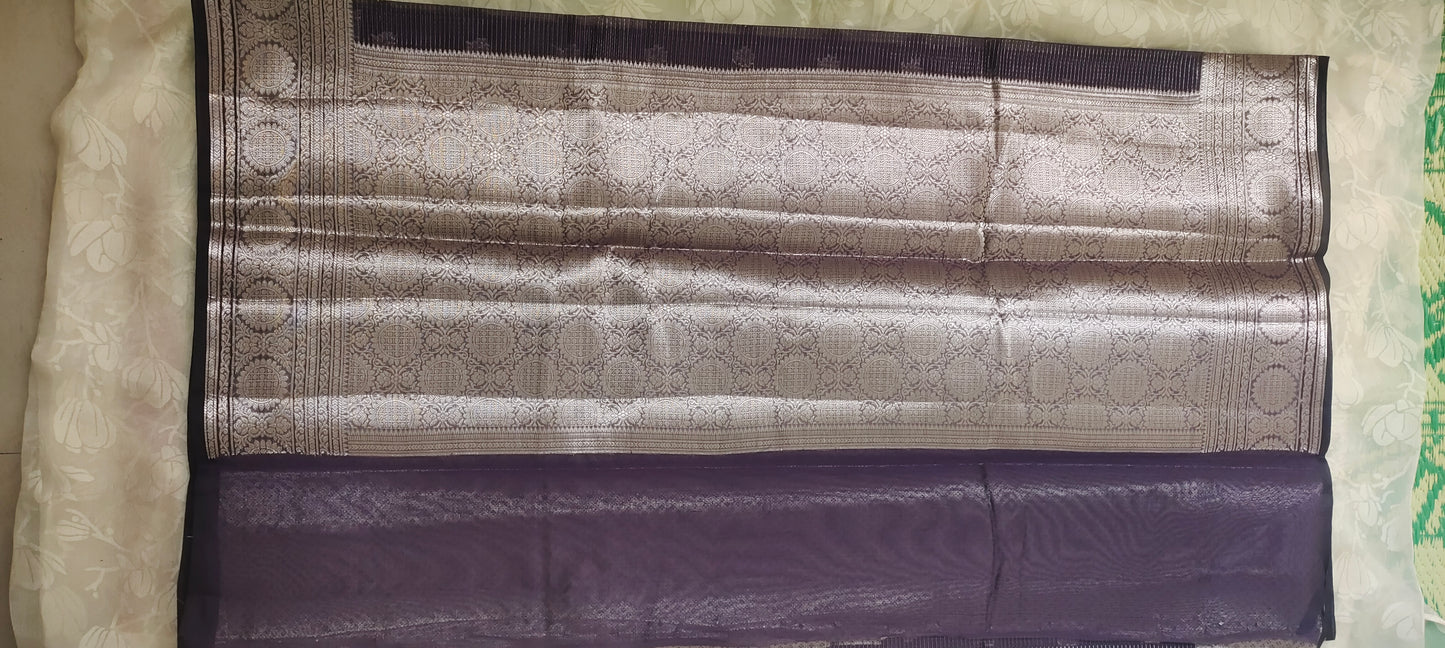 Navy blue color cotton silk saree
