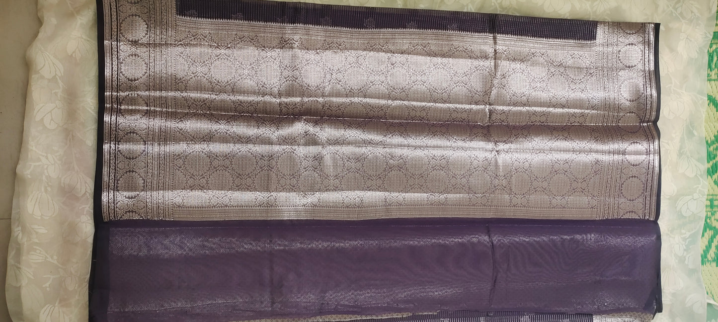 Navy blue color cotton silk saree