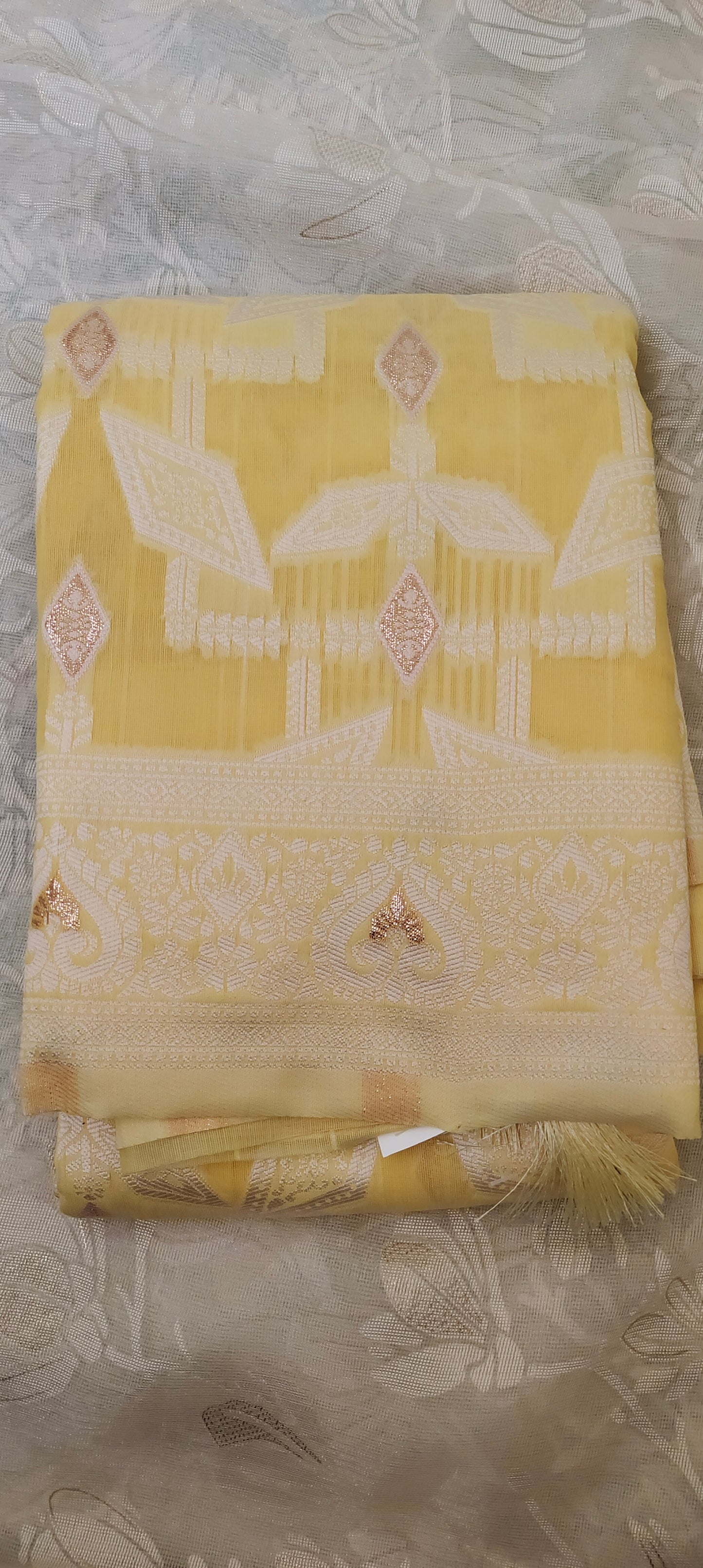 Yellow color cotton silk saree