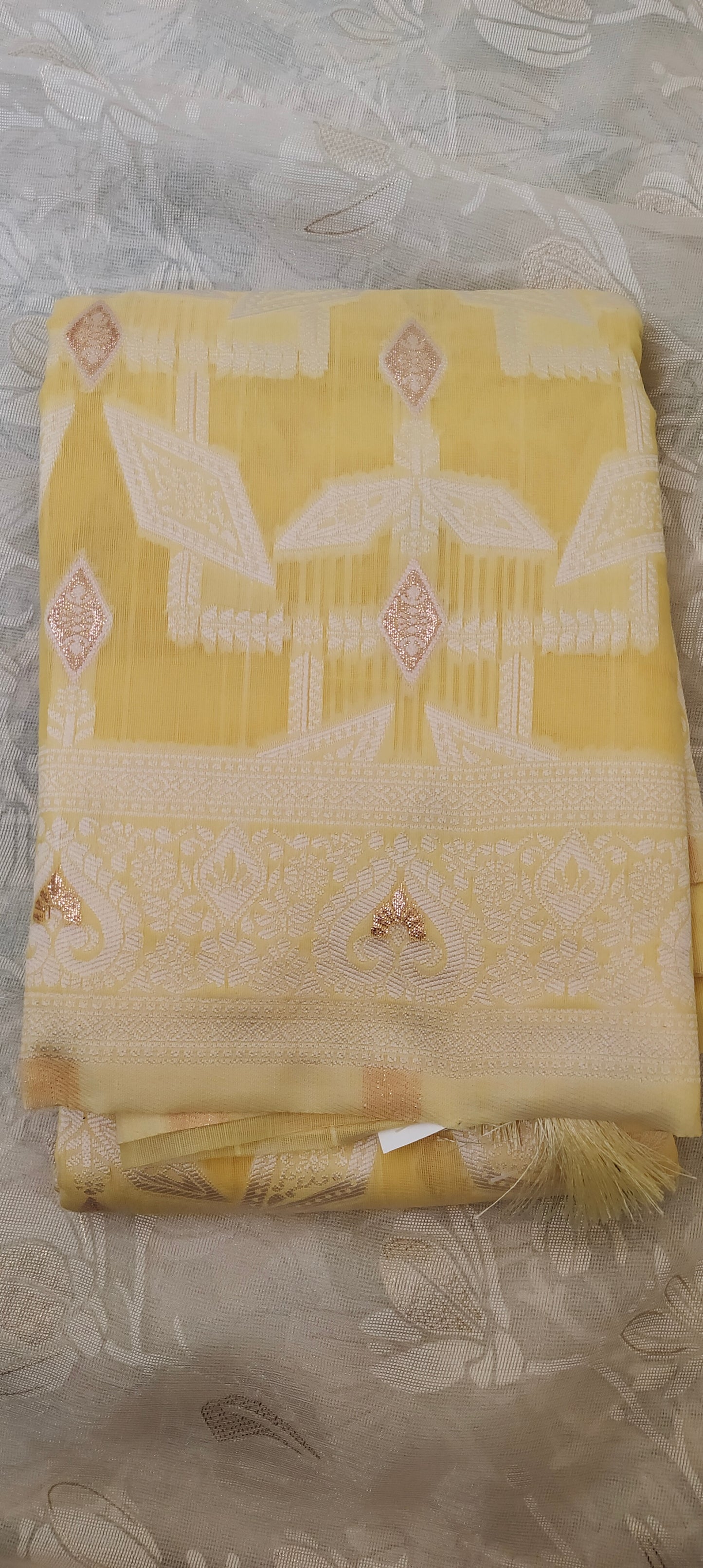 Yellow color cotton silk saree