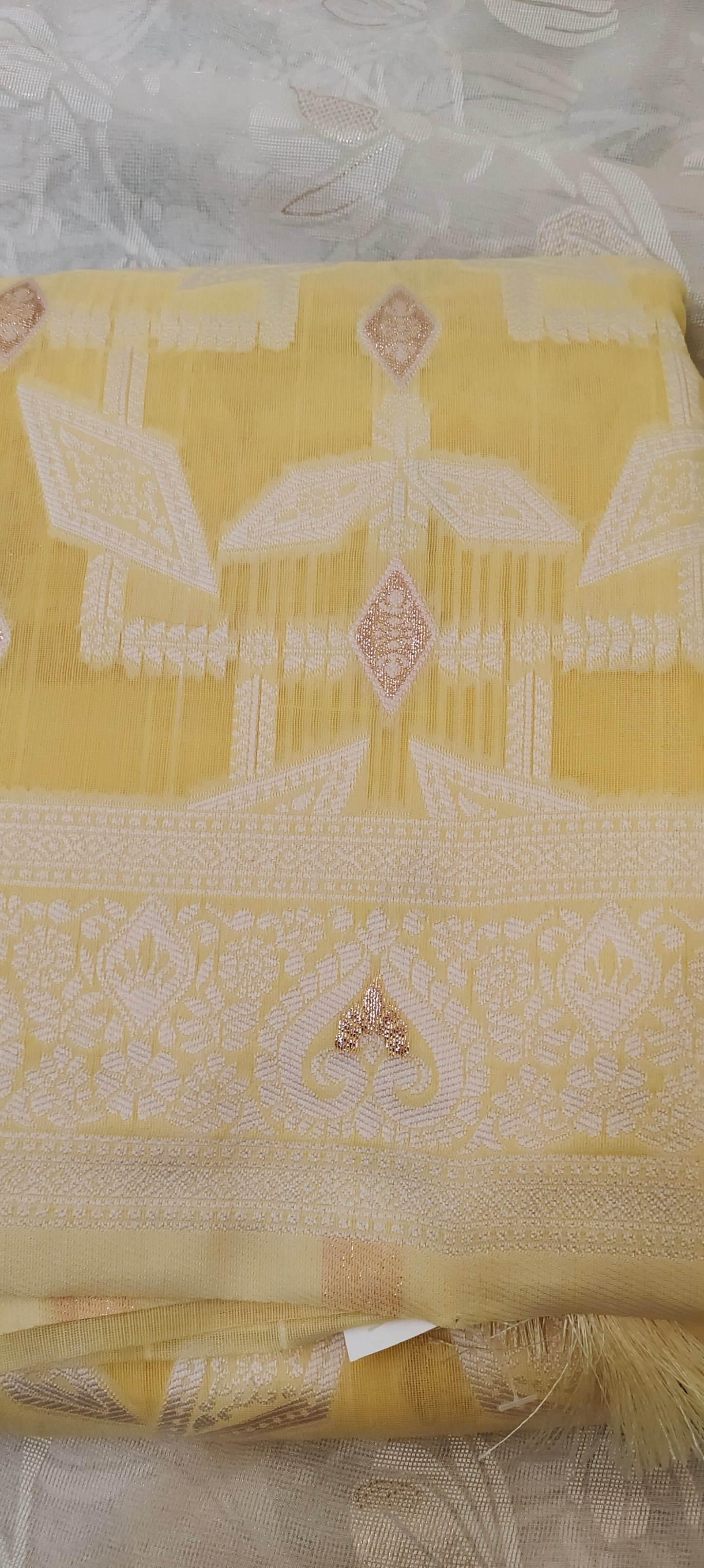 Yellow color cotton silk saree