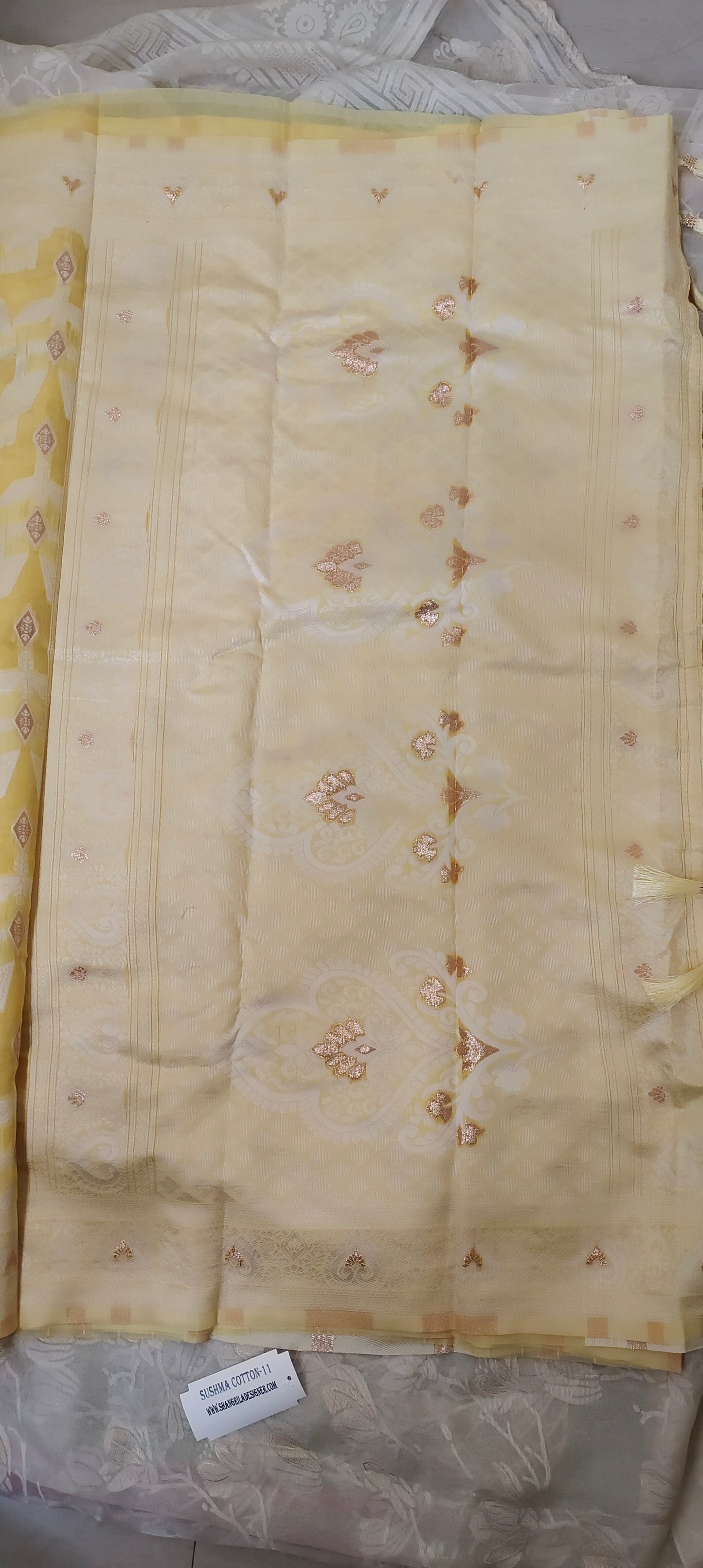 Yellow color cotton silk saree