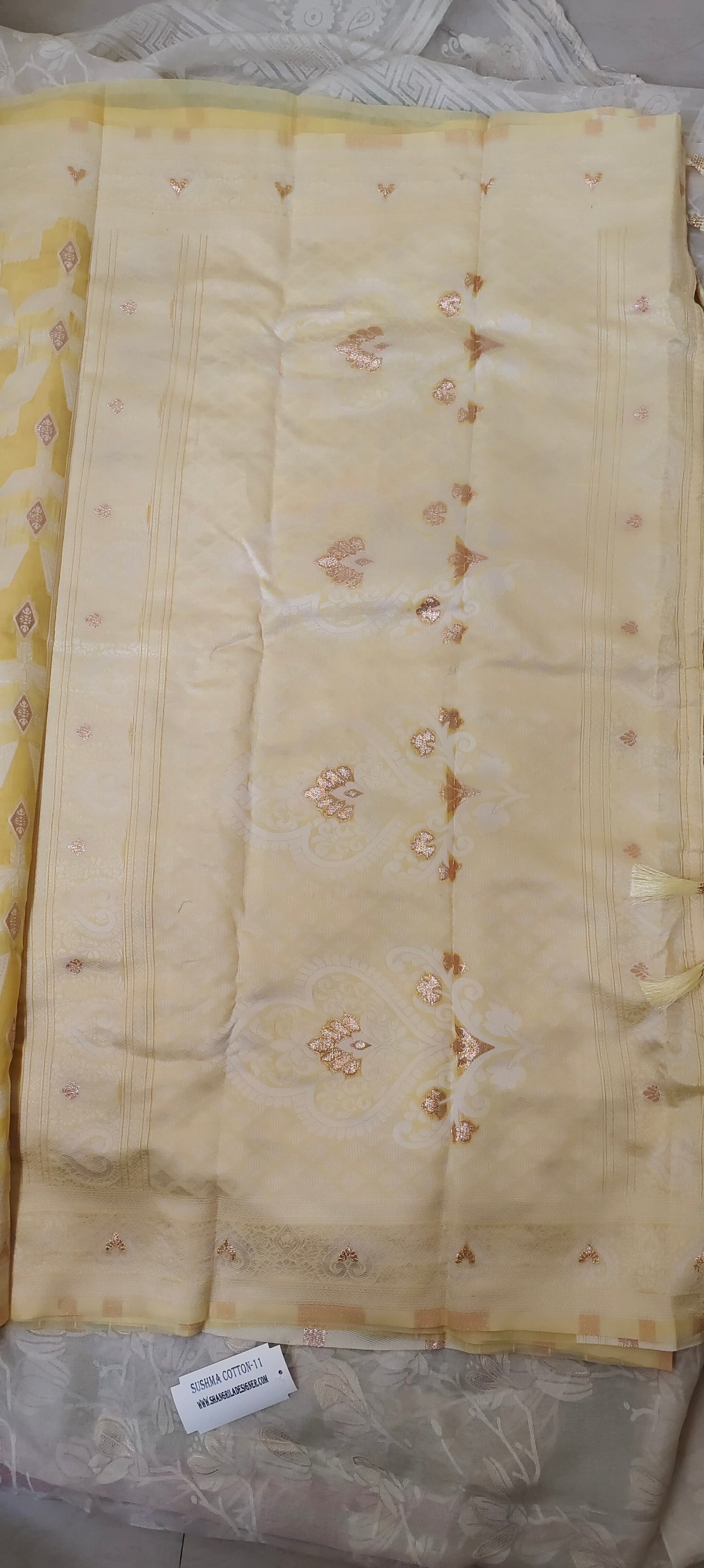 Yellow color cotton silk saree