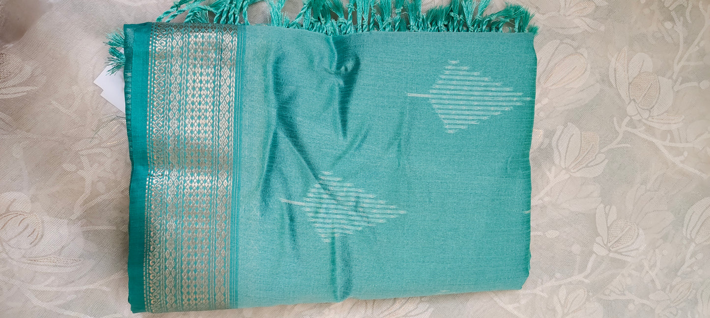Turquish color cotton silk saree