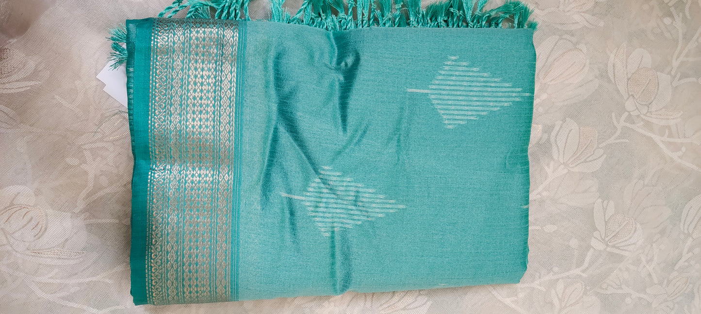 Turquish color cotton silk saree