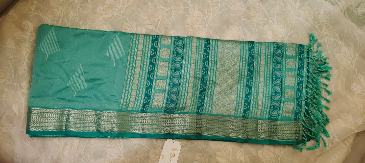 Turquish color cotton silk saree
