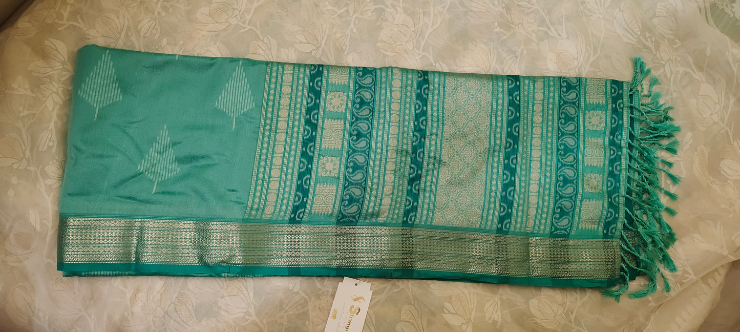 Turquish color cotton silk saree