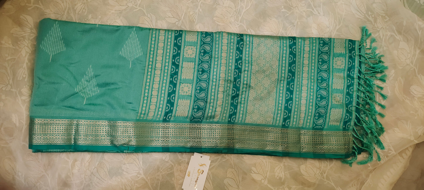 Turquish color cotton silk saree