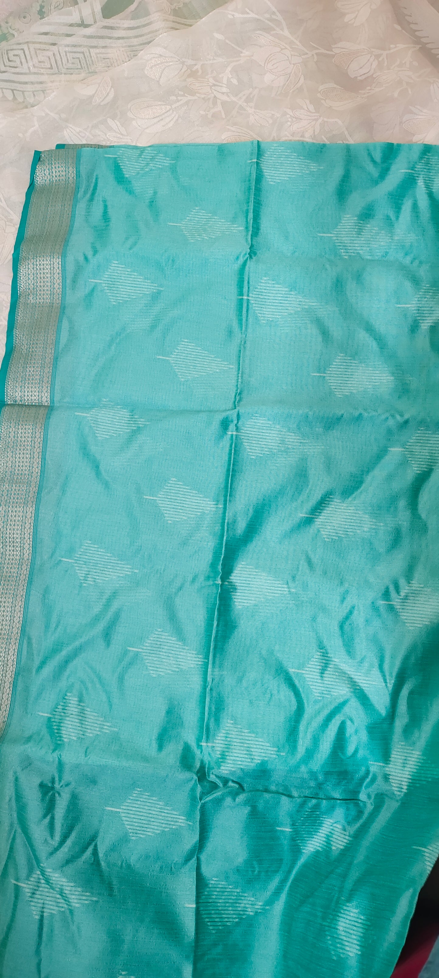 Turquish color cotton silk saree
