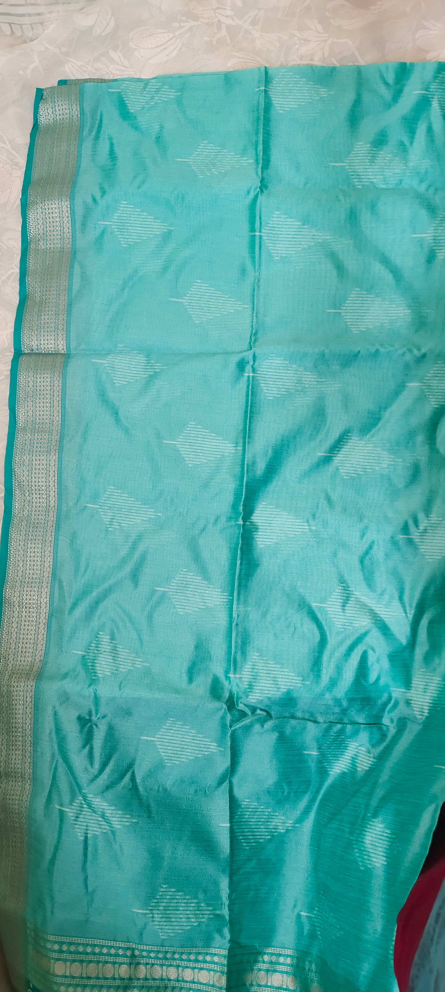 Turquish color cotton silk saree