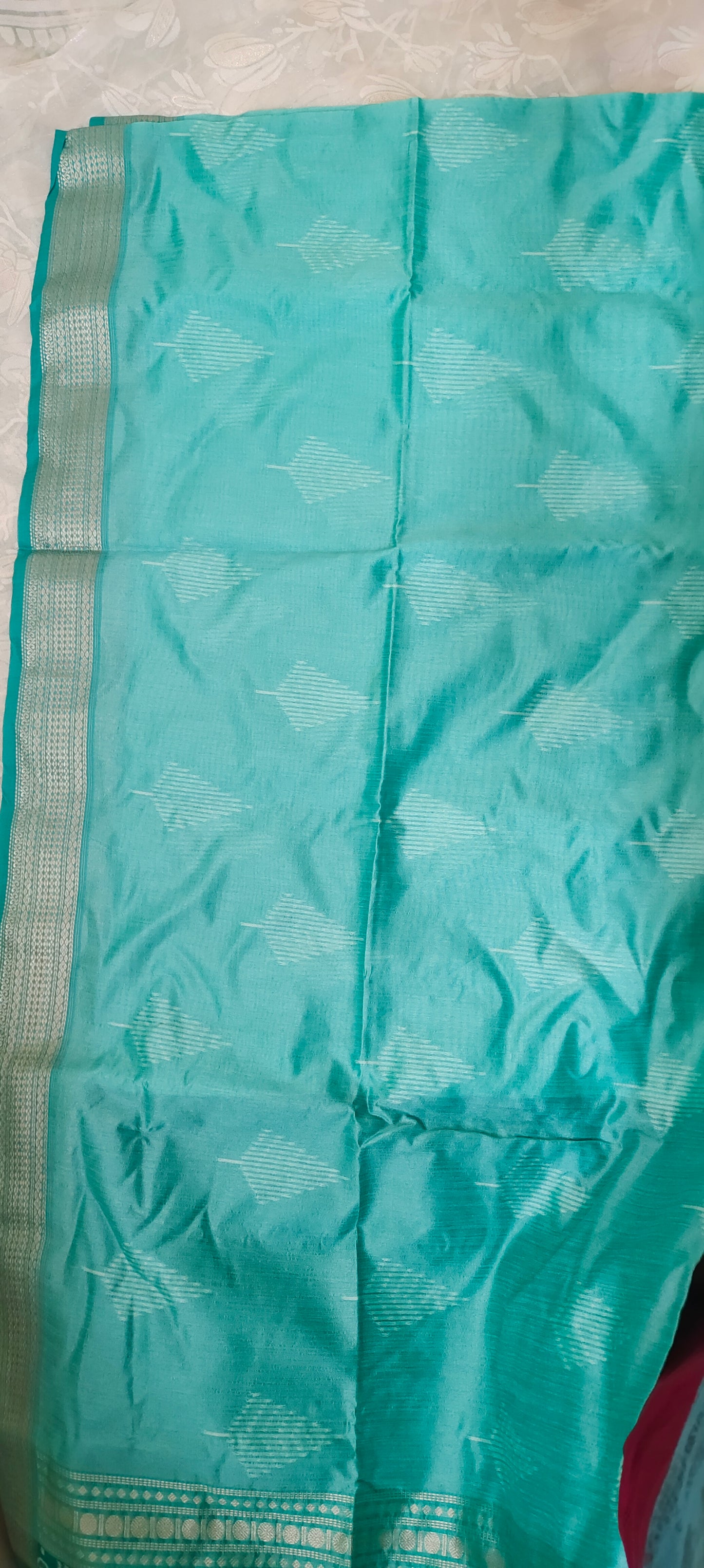Turquish color cotton silk saree
