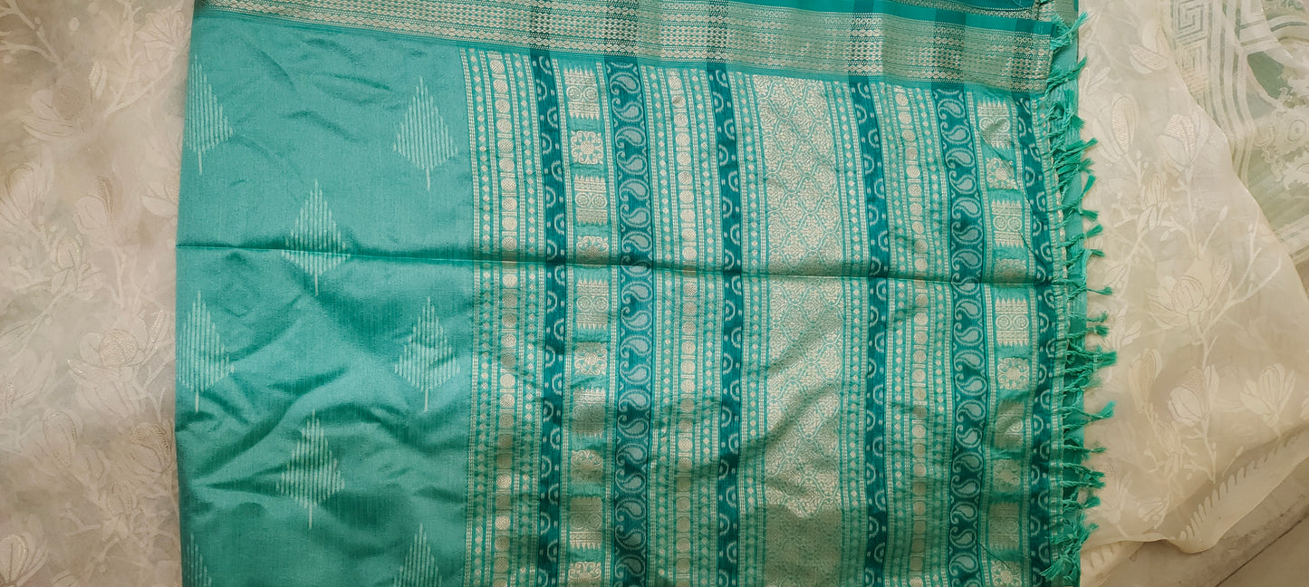Turquish color cotton silk saree
