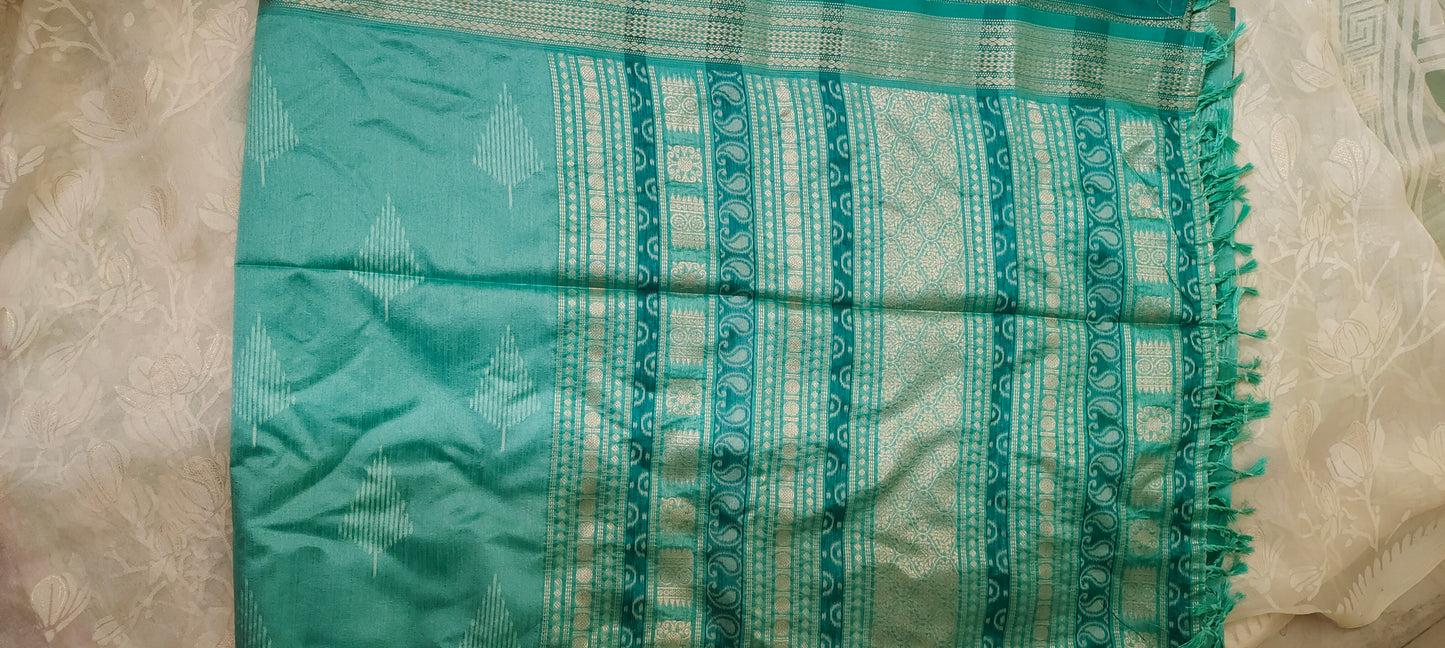 Turquish color cotton silk saree