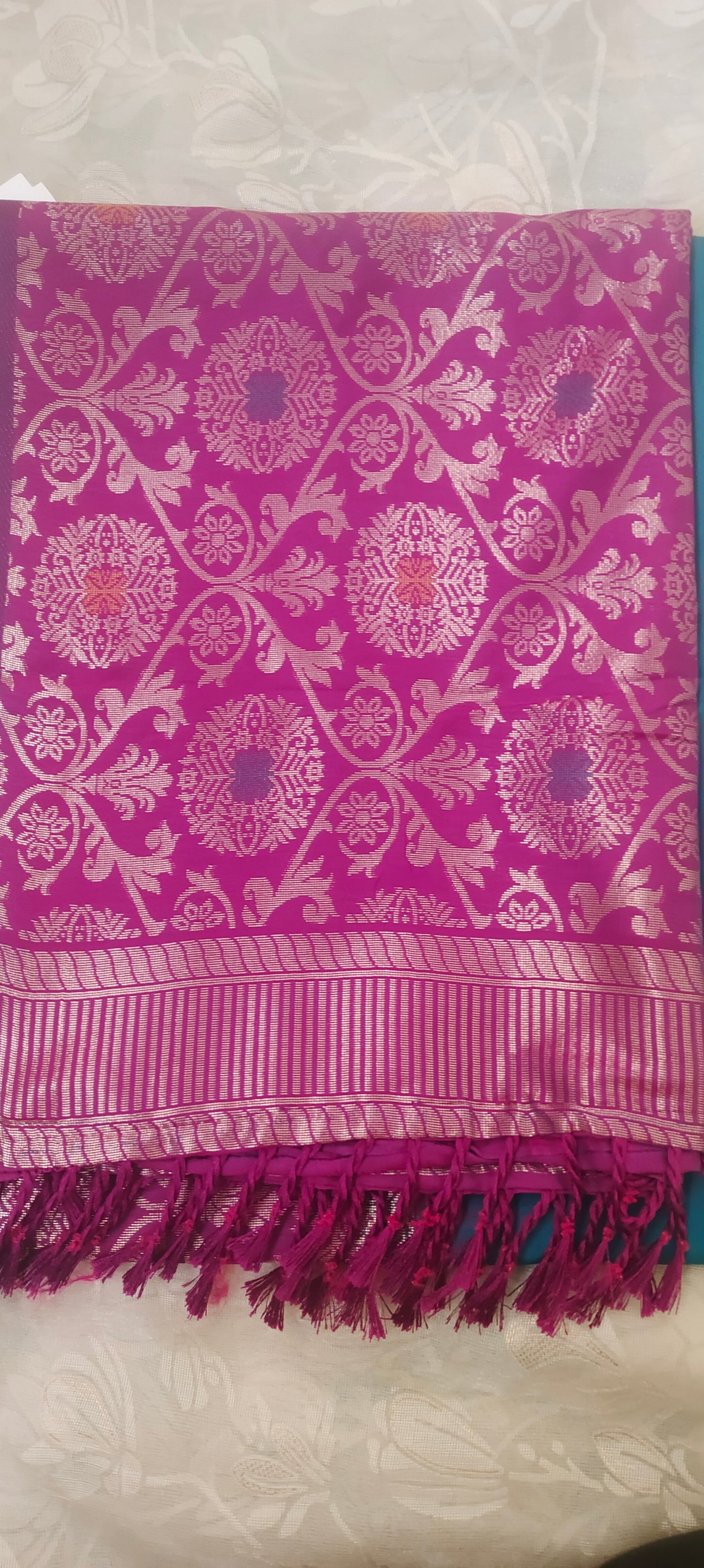 Blue color saree with pink border soft silk saree