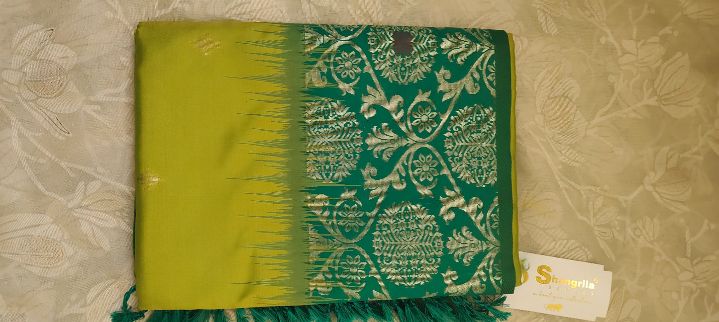 Parrot green color soft silk saree