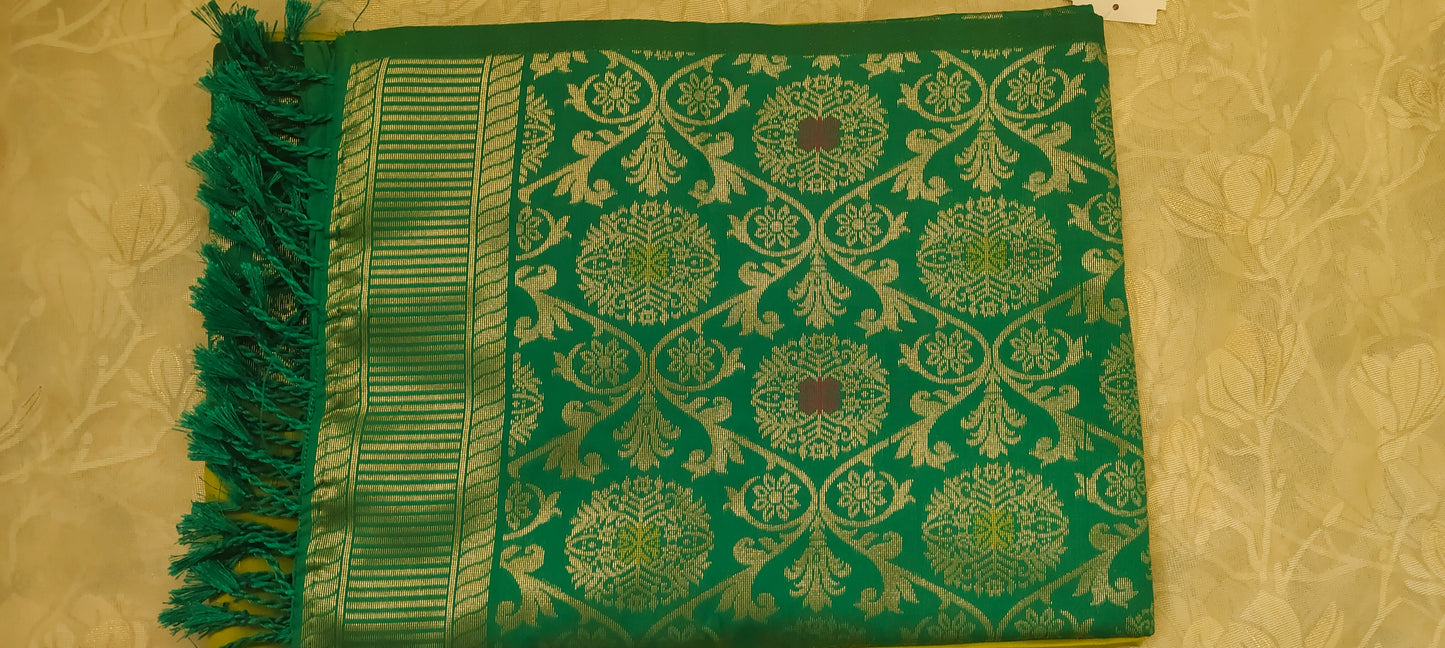 Parrot green color soft silk saree
