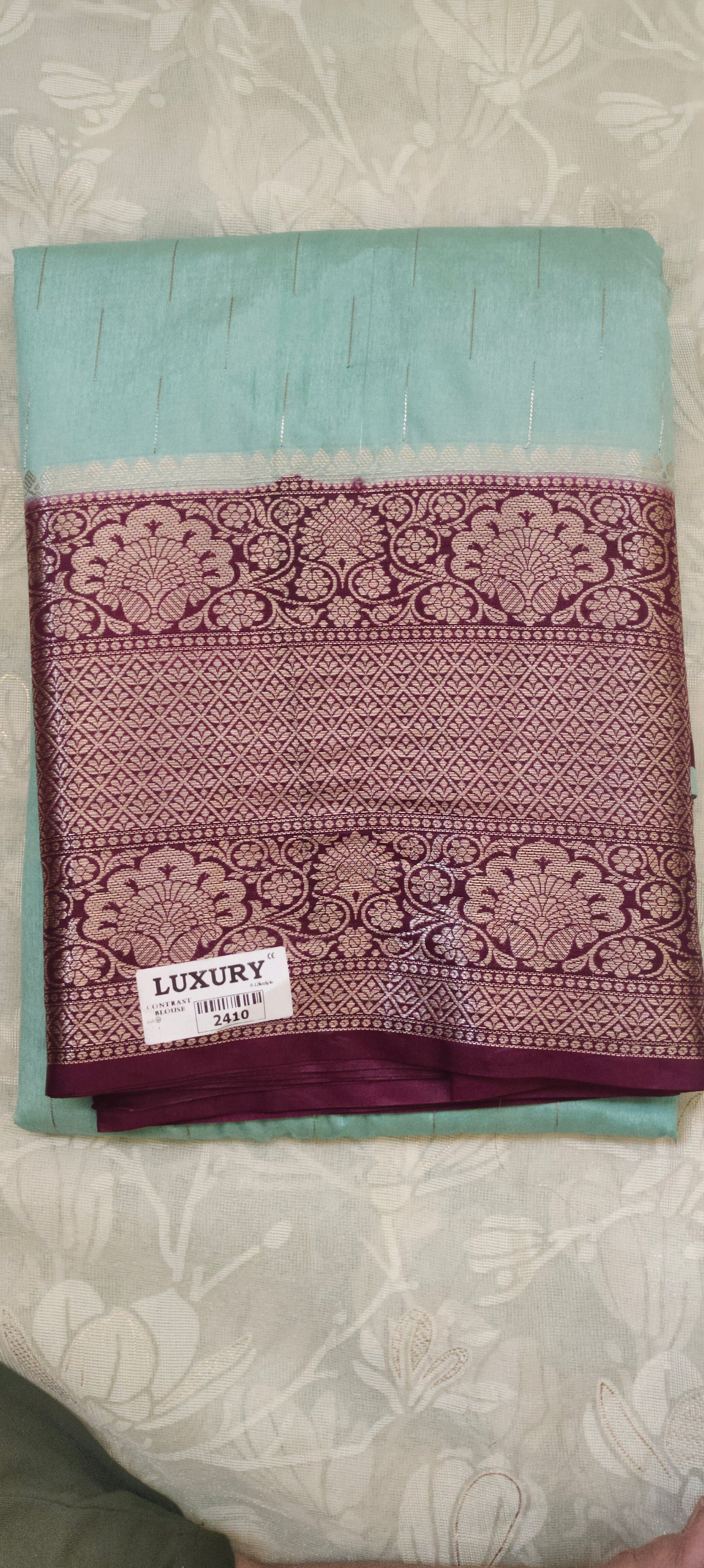 Sea green color silk saree