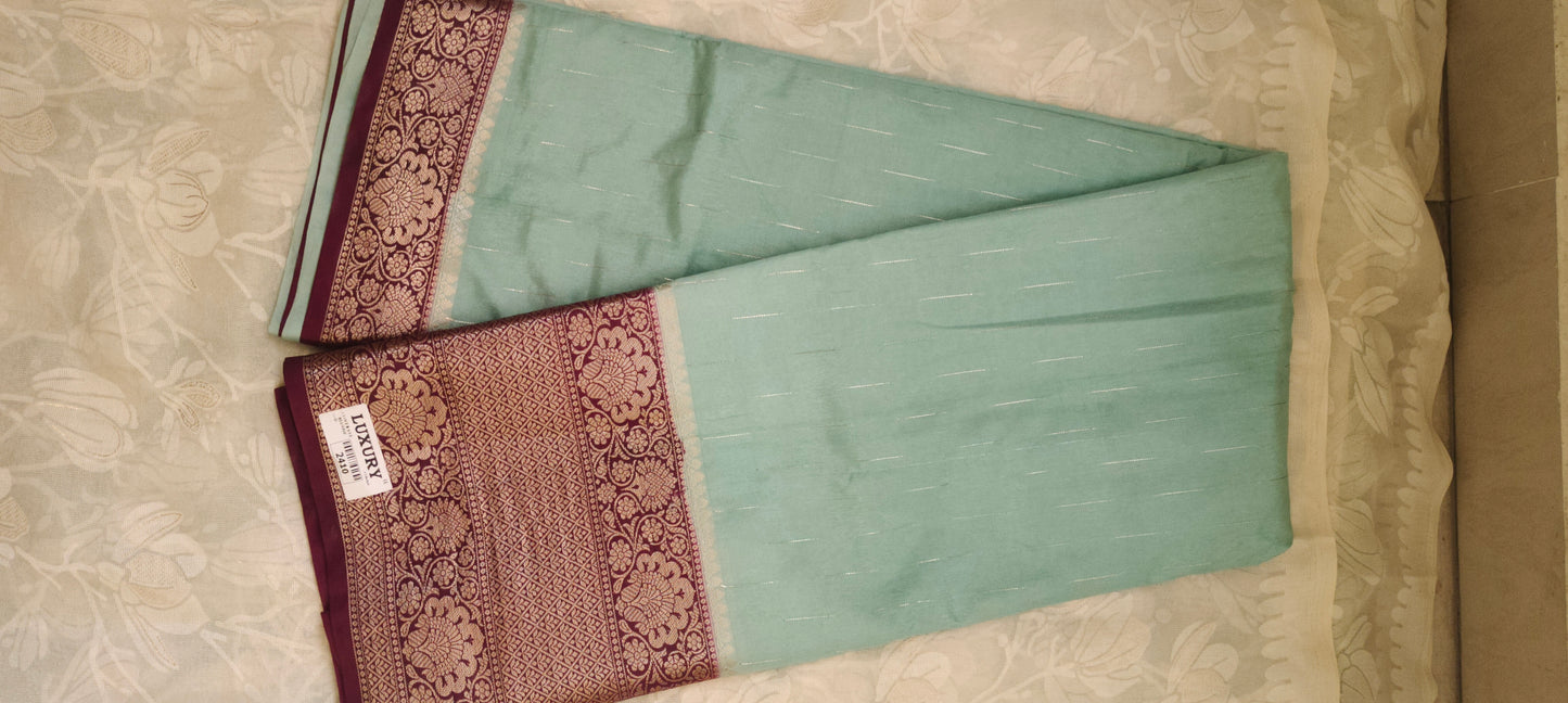 Sea green color silk saree