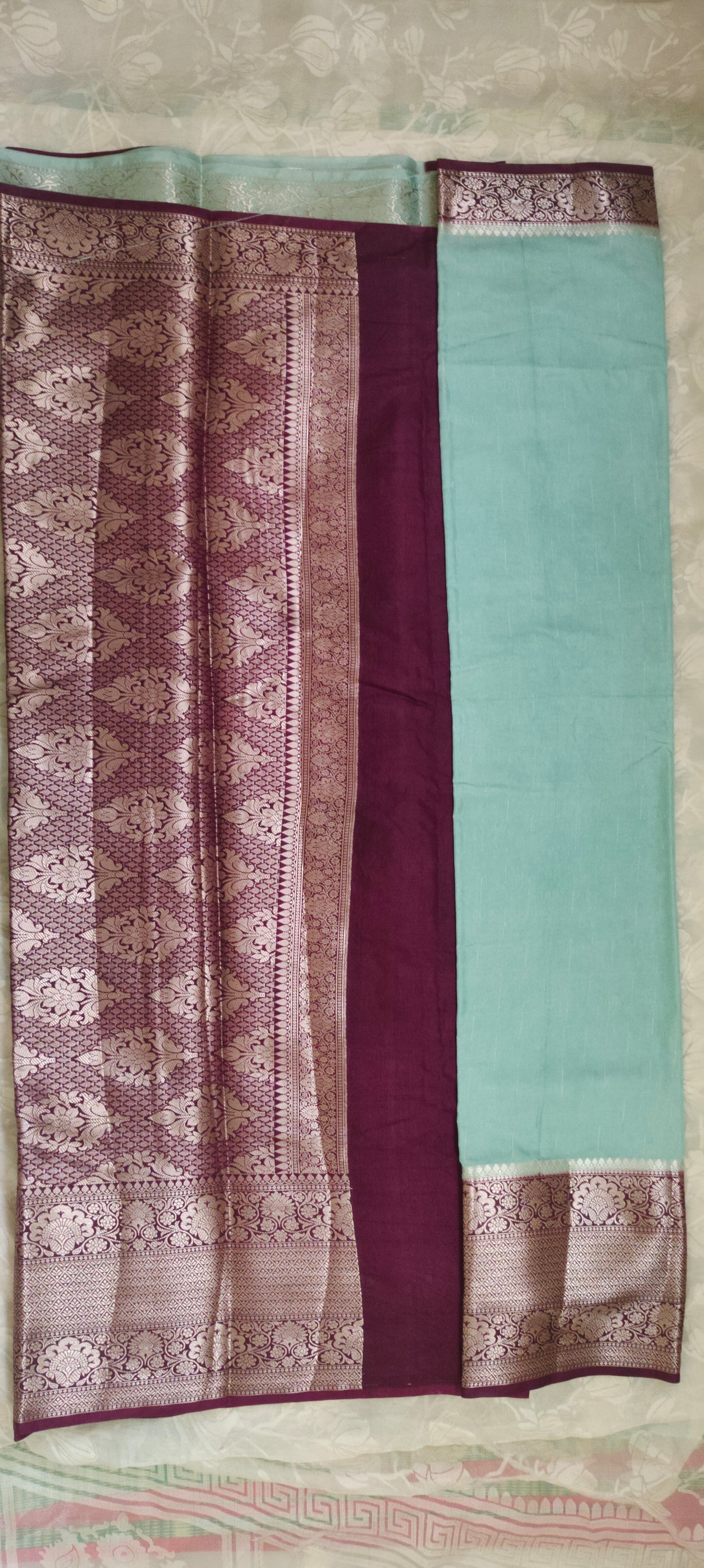Sea green color silk saree
