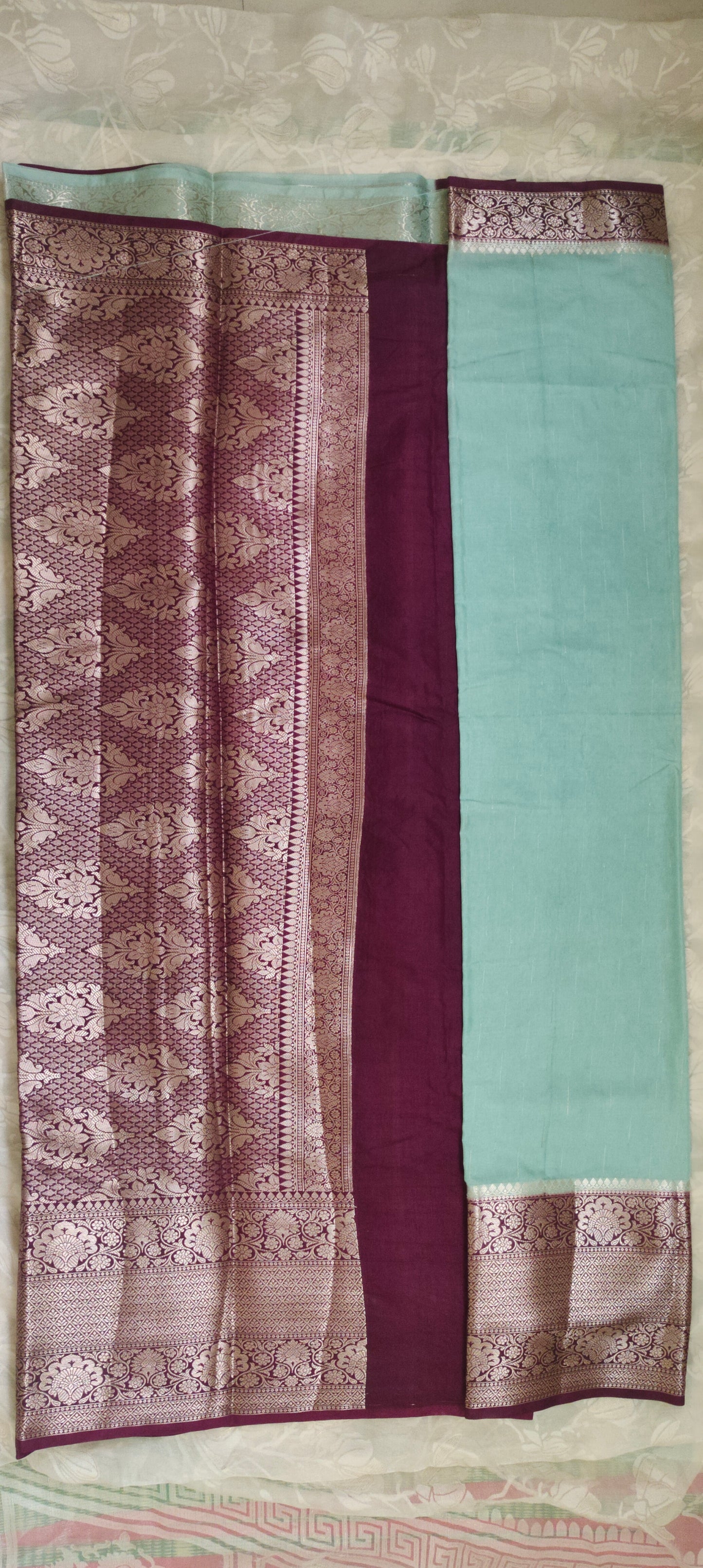 Sea green color silk saree