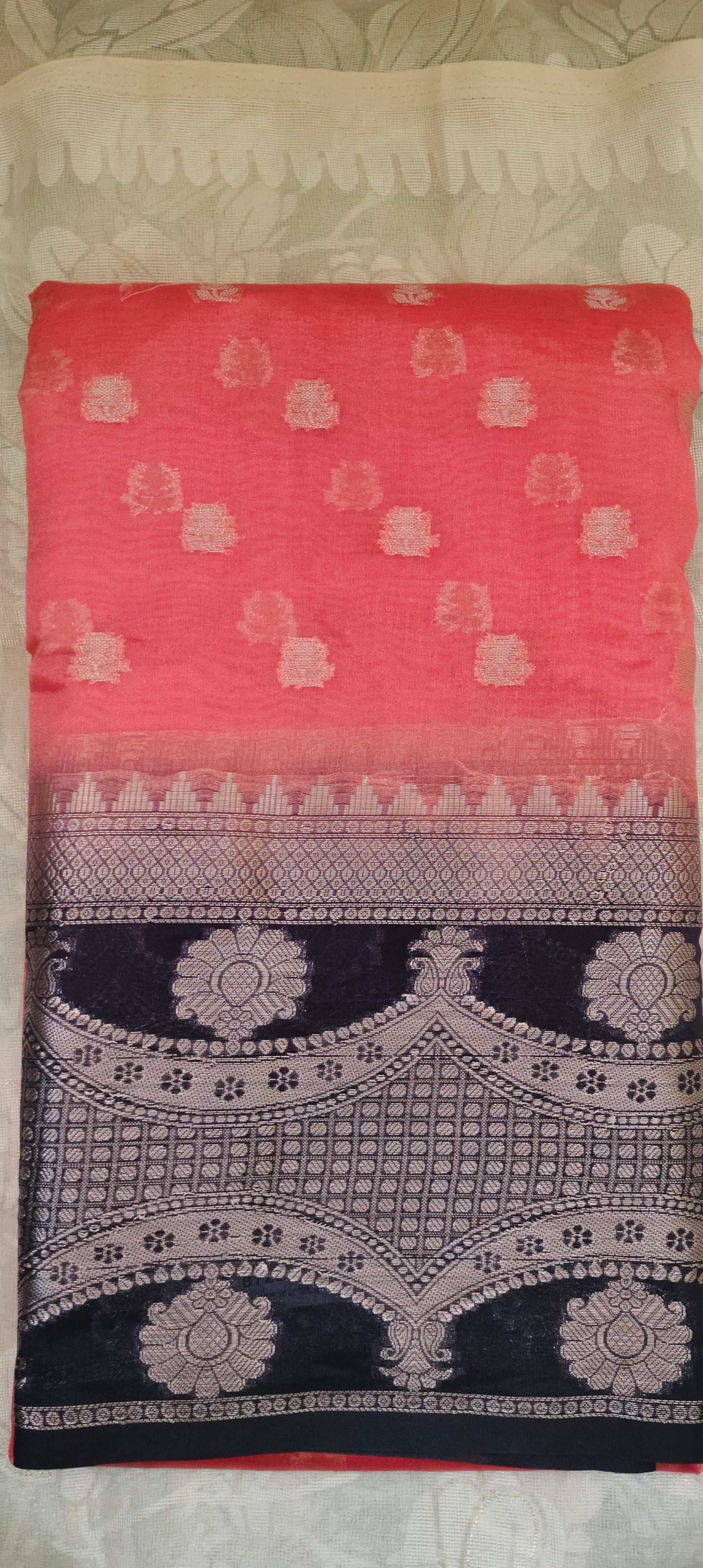 Orange color with pink border silk saree