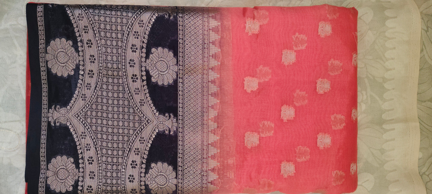 Orange color with pink border silk saree