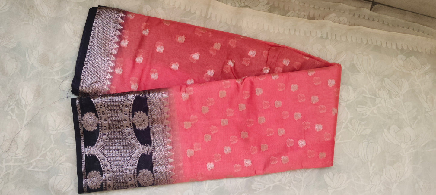 Orange color with pink border silk saree