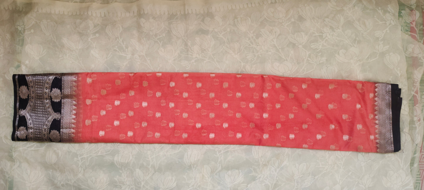 Orange color with pink border silk saree