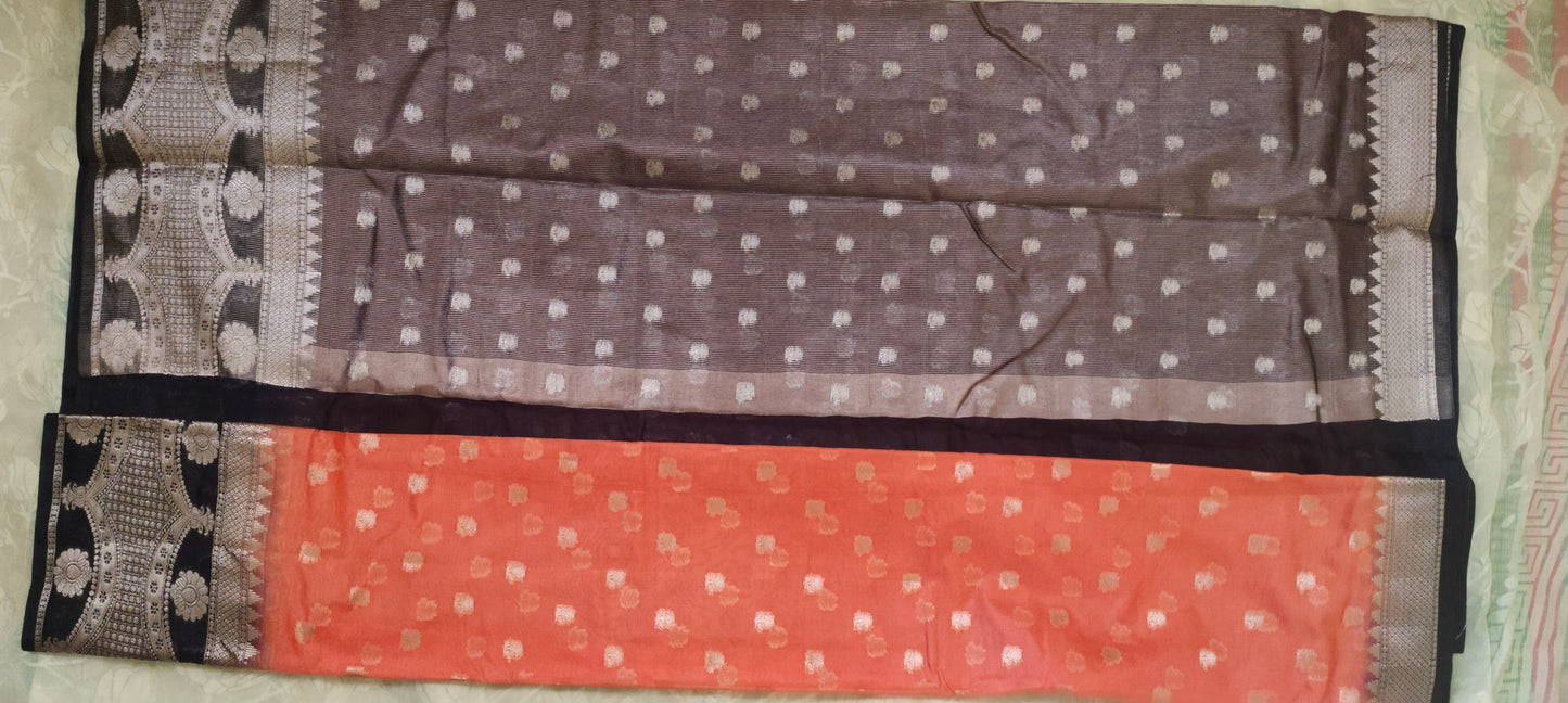 Orange color with pink border silk saree