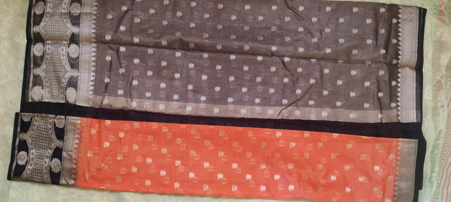 Orange color with pink border silk saree