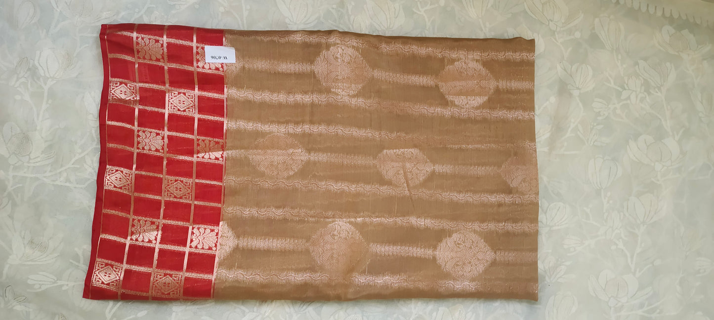Light brown color cotton silk saree