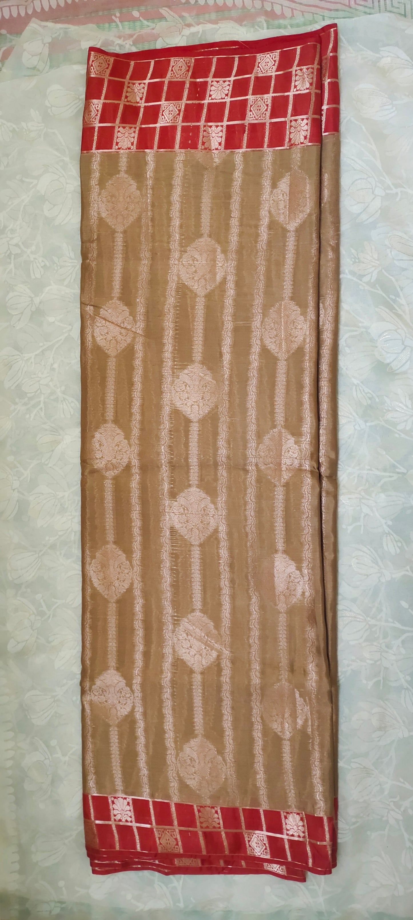 Light brown color cotton silk saree